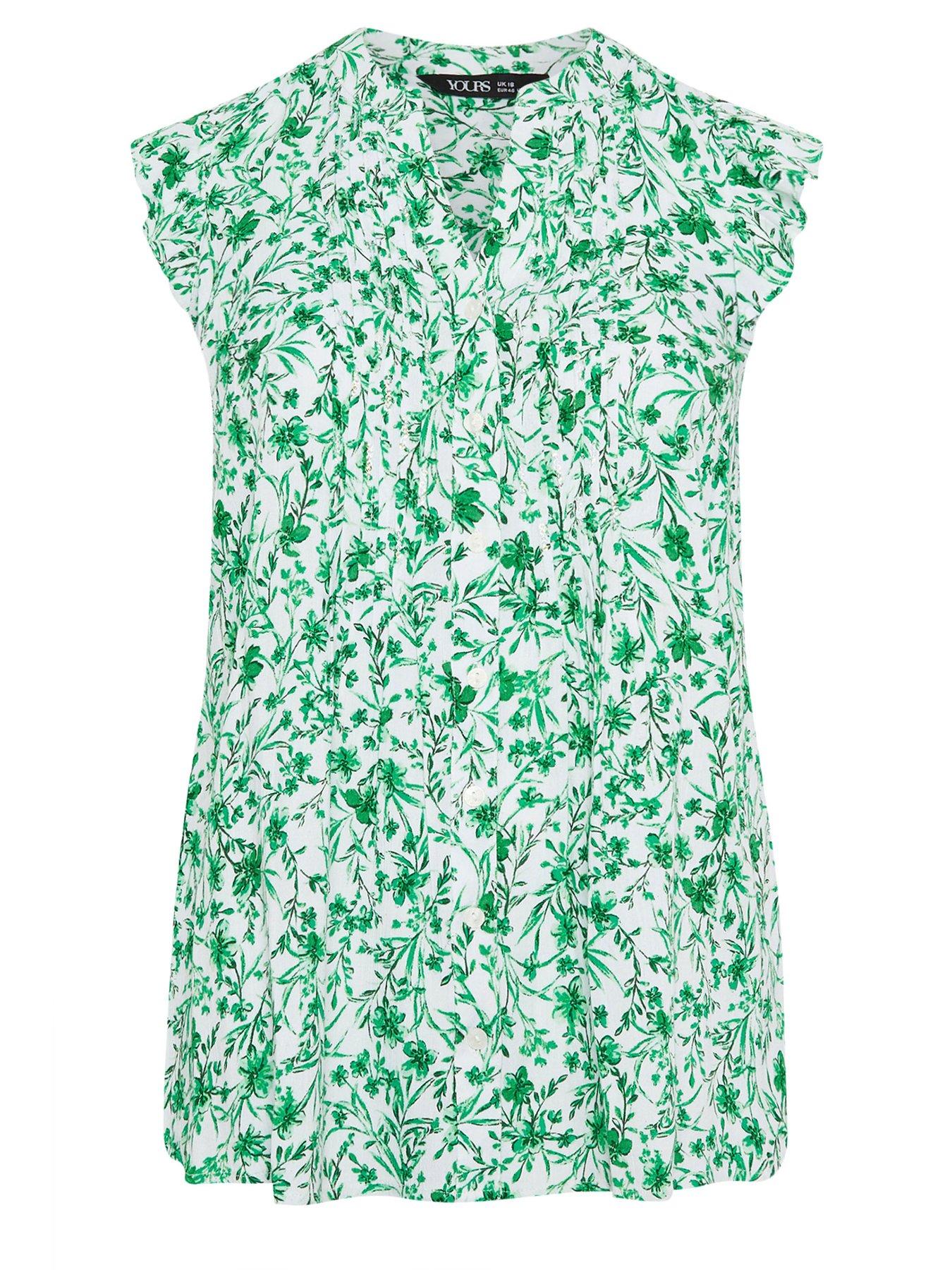 Image 5 of 5 of Yours Curve Sleeveless Pintuck Blouse - Green