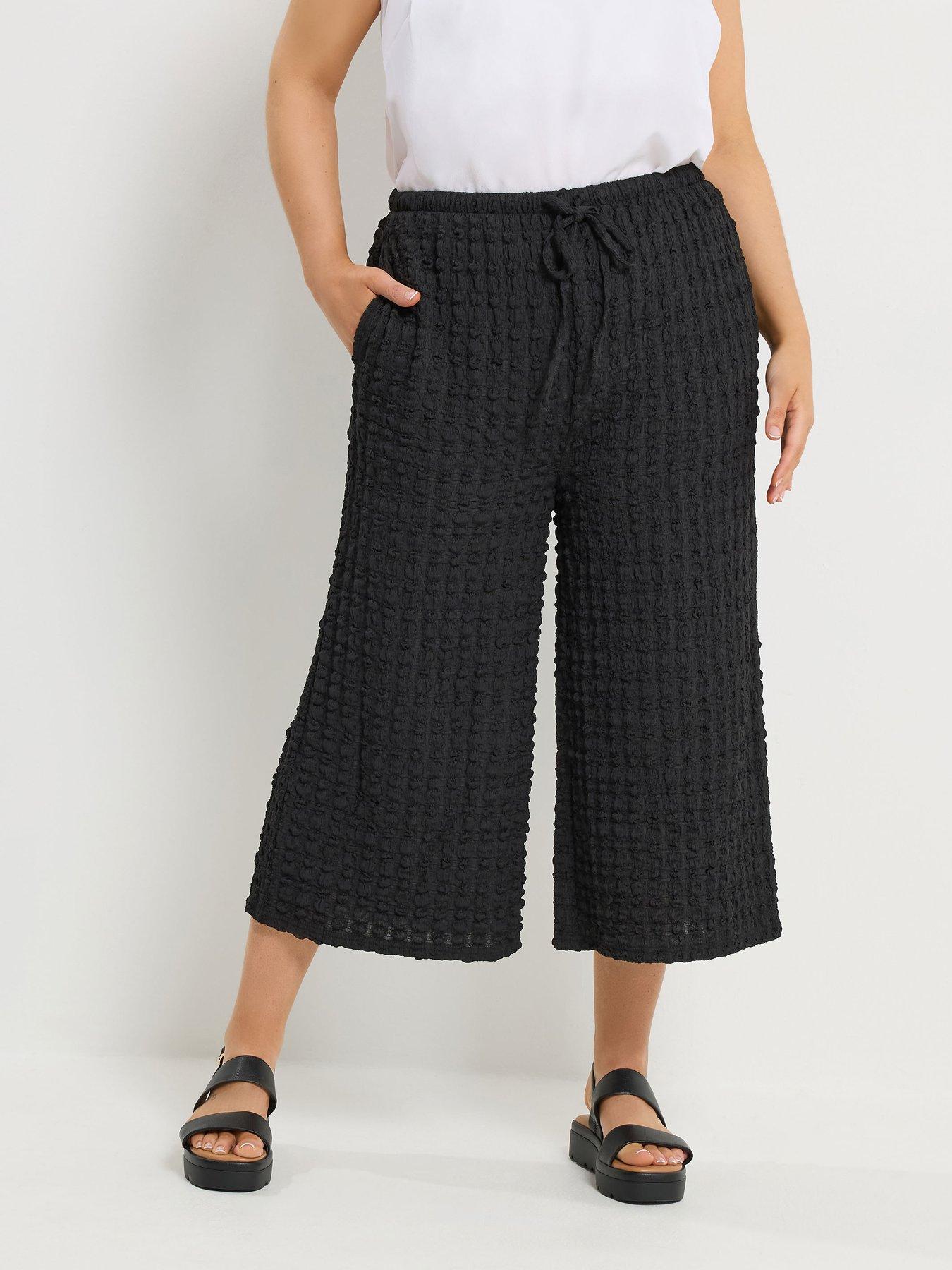 Image 1 of 5 of Yours Curve Bubble Textured Wide Leg Crops - Black