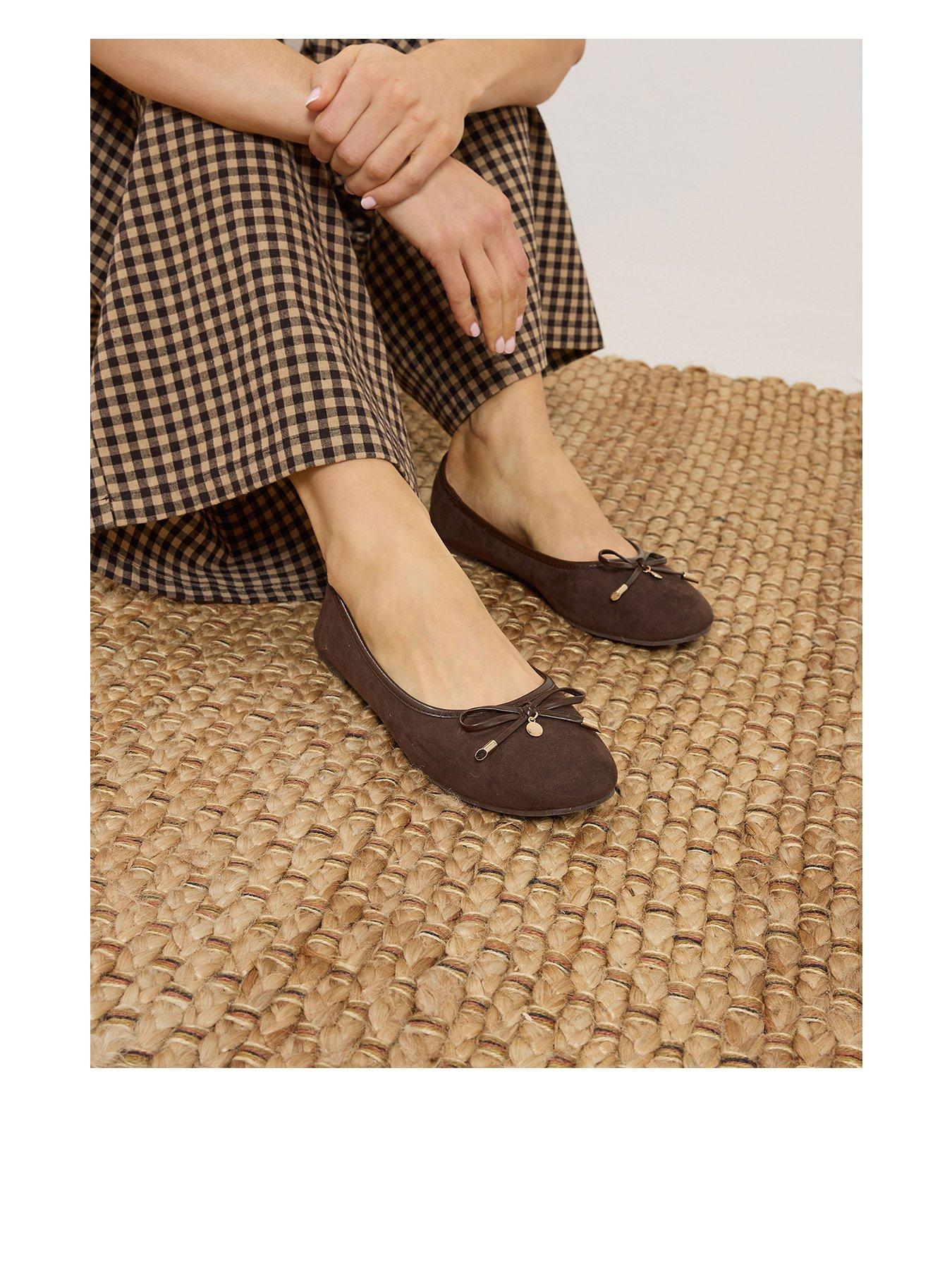 Long Tall Sally Suedette Ballet Flat Shoes - Brown