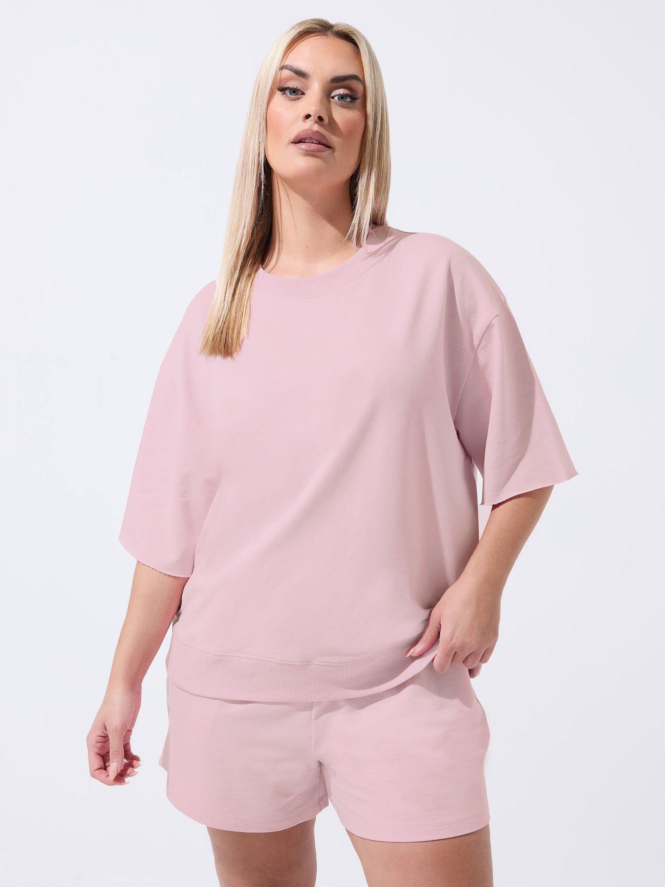 Yours Curve Loopback Short Sleeve Sweatshirt - Pink