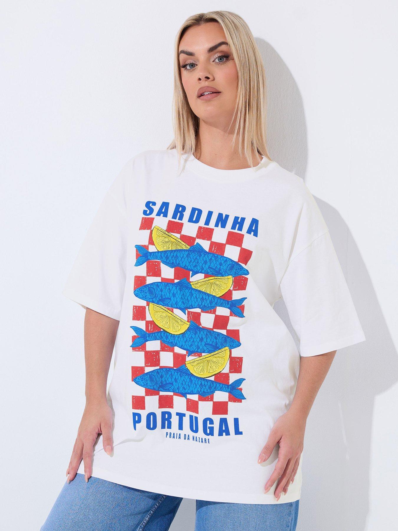 Yours Curve Sardinha Fish Longline T-Shirt - White