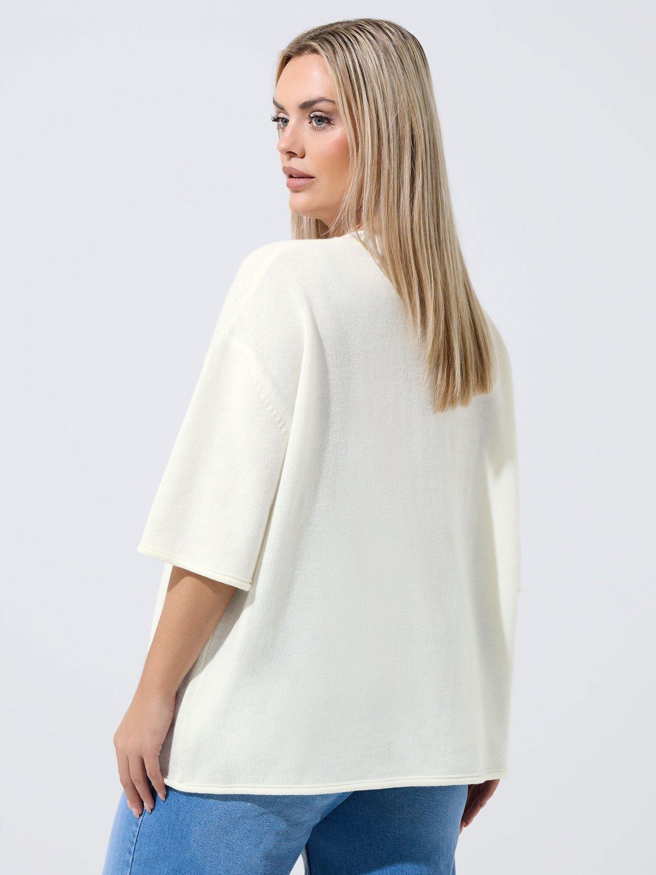 Image 2 of 5 of Yours Curve Floral Knit Boxy Top - White