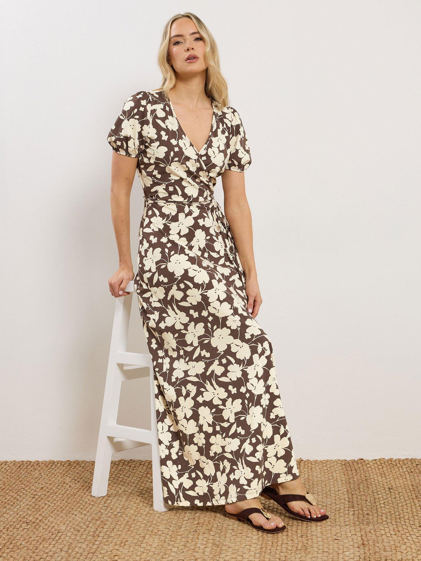 Image 3 of 5 of Long Tall Sally Floral Wrap Maxi Dress - Brown