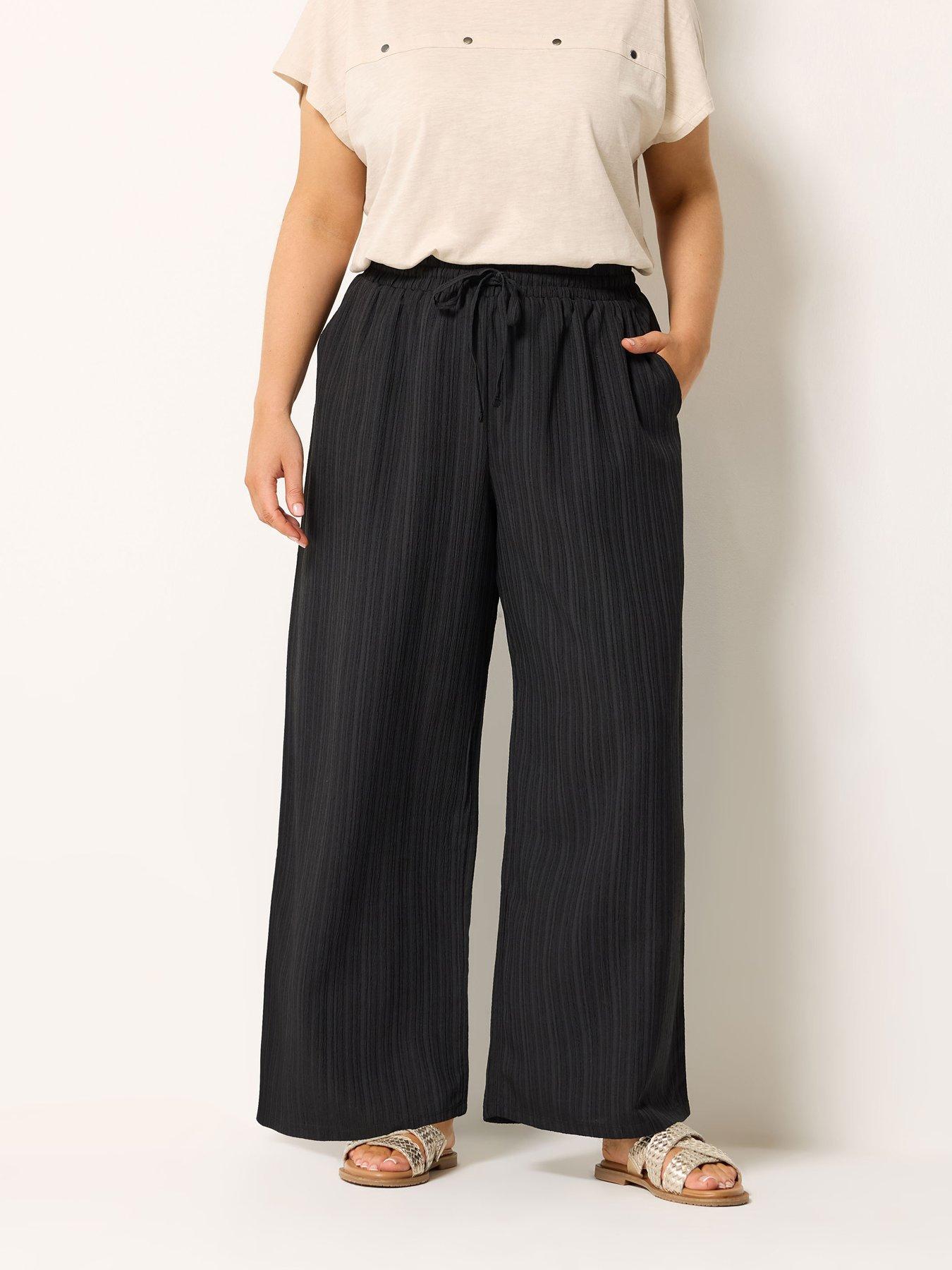 Yours Curve Textured Woven Wide Leg Trousers 30" - Black