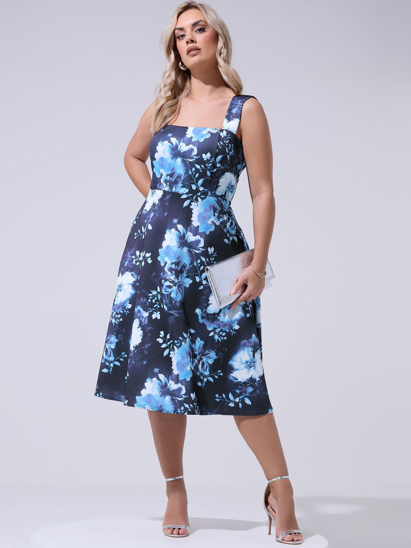 blue skater dress plus size Blue African Ankara Print Plus Size Midi Skater Dress