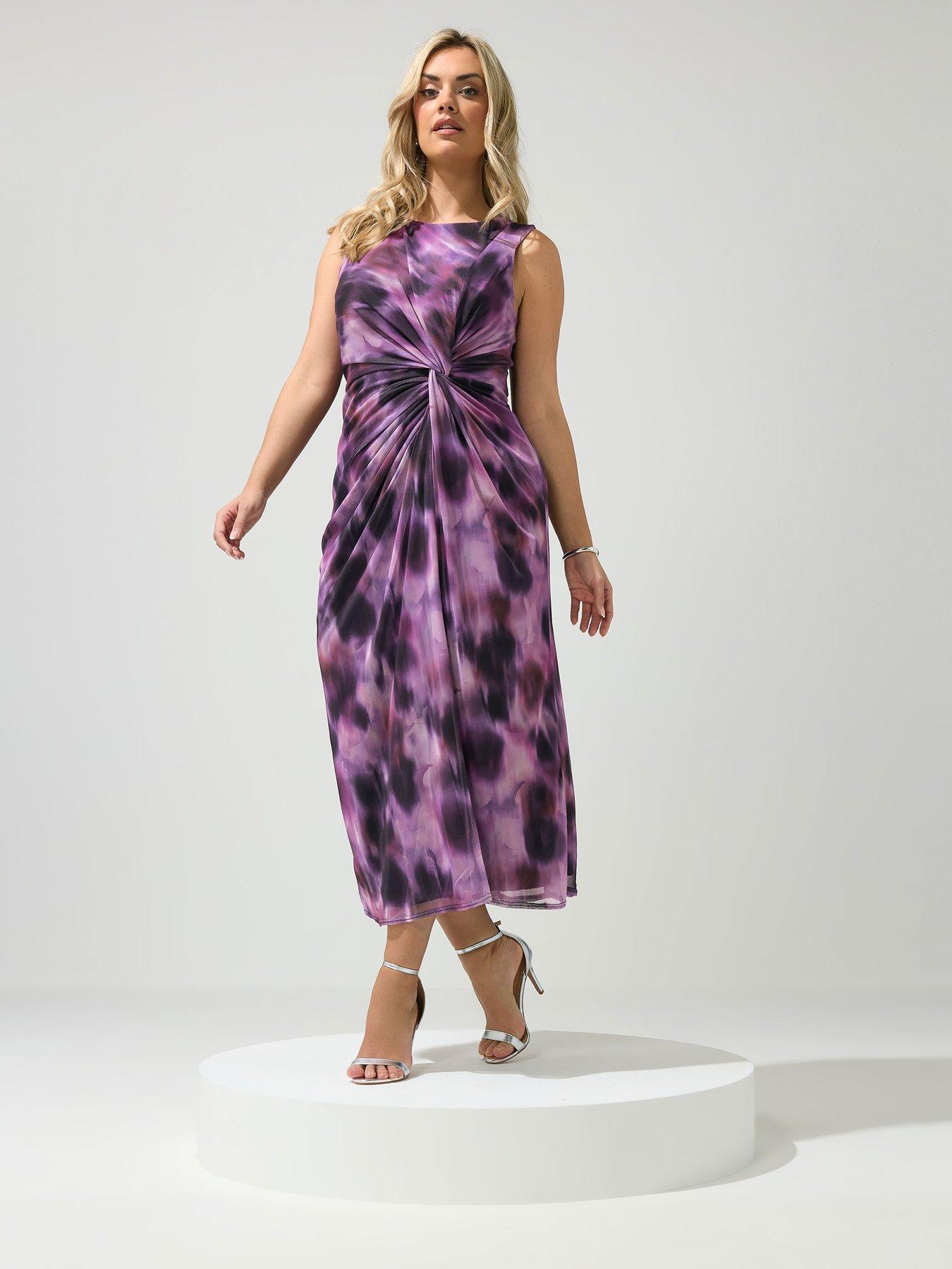Image 3 of 5 of Yours Curve Abstract Print Side Twist Dress - Purple