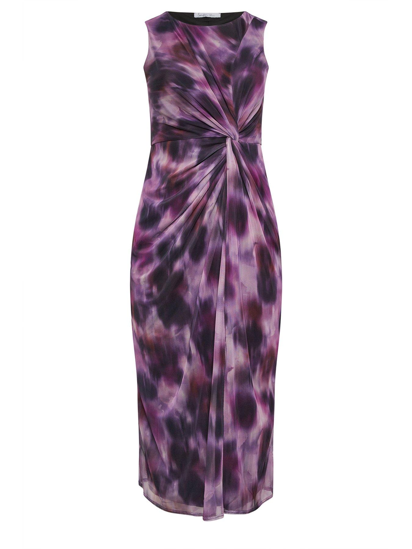 Image 5 of 5 of Yours Curve Abstract Print Side Twist Dress - Purple