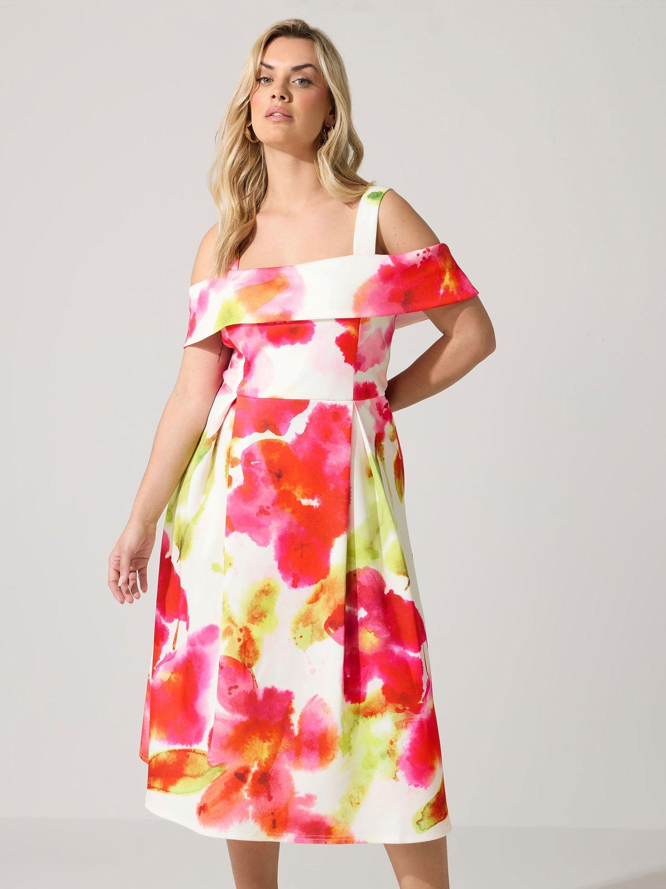 Yours Curve Abstract Cold Shoulder Skater Dress