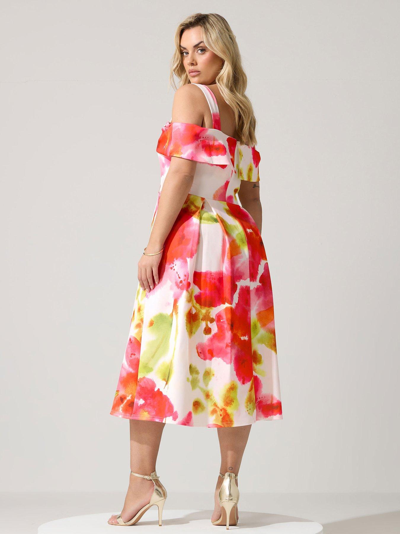 Image 2 of 5 of Yours Curve Abstract Cold Shoulder Skater Dress