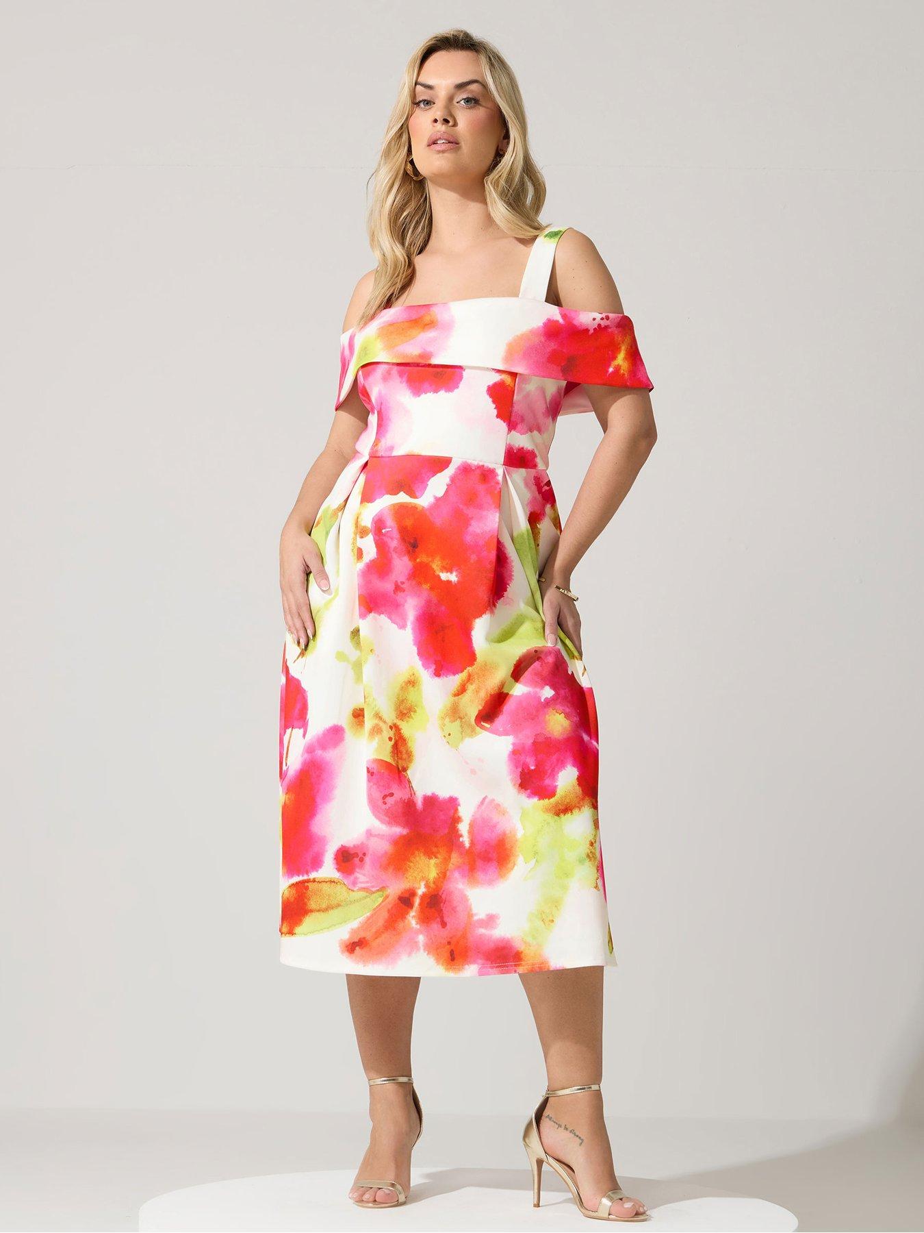 Image 3 of 5 of Yours Curve Abstract Cold Shoulder Skater Dress