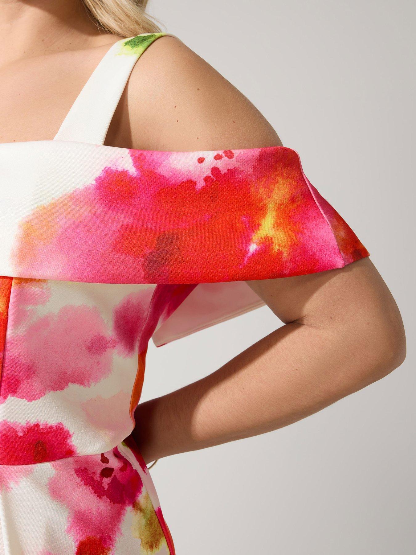 Image 4 of 5 of Yours Curve Abstract Cold Shoulder Skater Dress