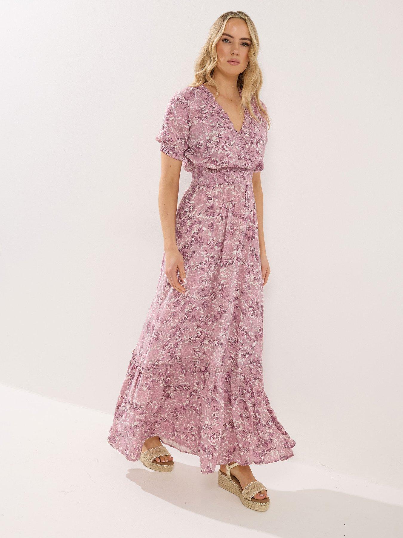 Long Tall Sally Dotty Floral Shirred Maxi Dress - Pink