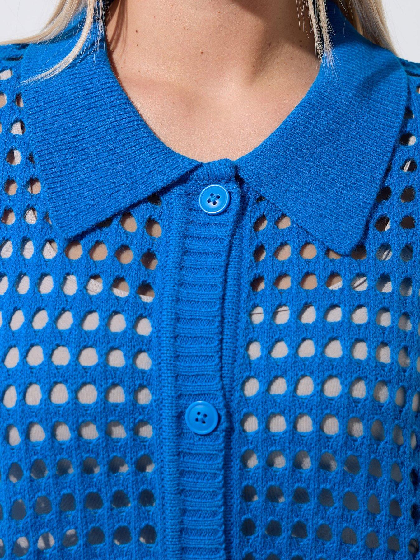 Image 4 of 5 of Yours Curve Crochet Collar Long Sleeve Shirt - Blue