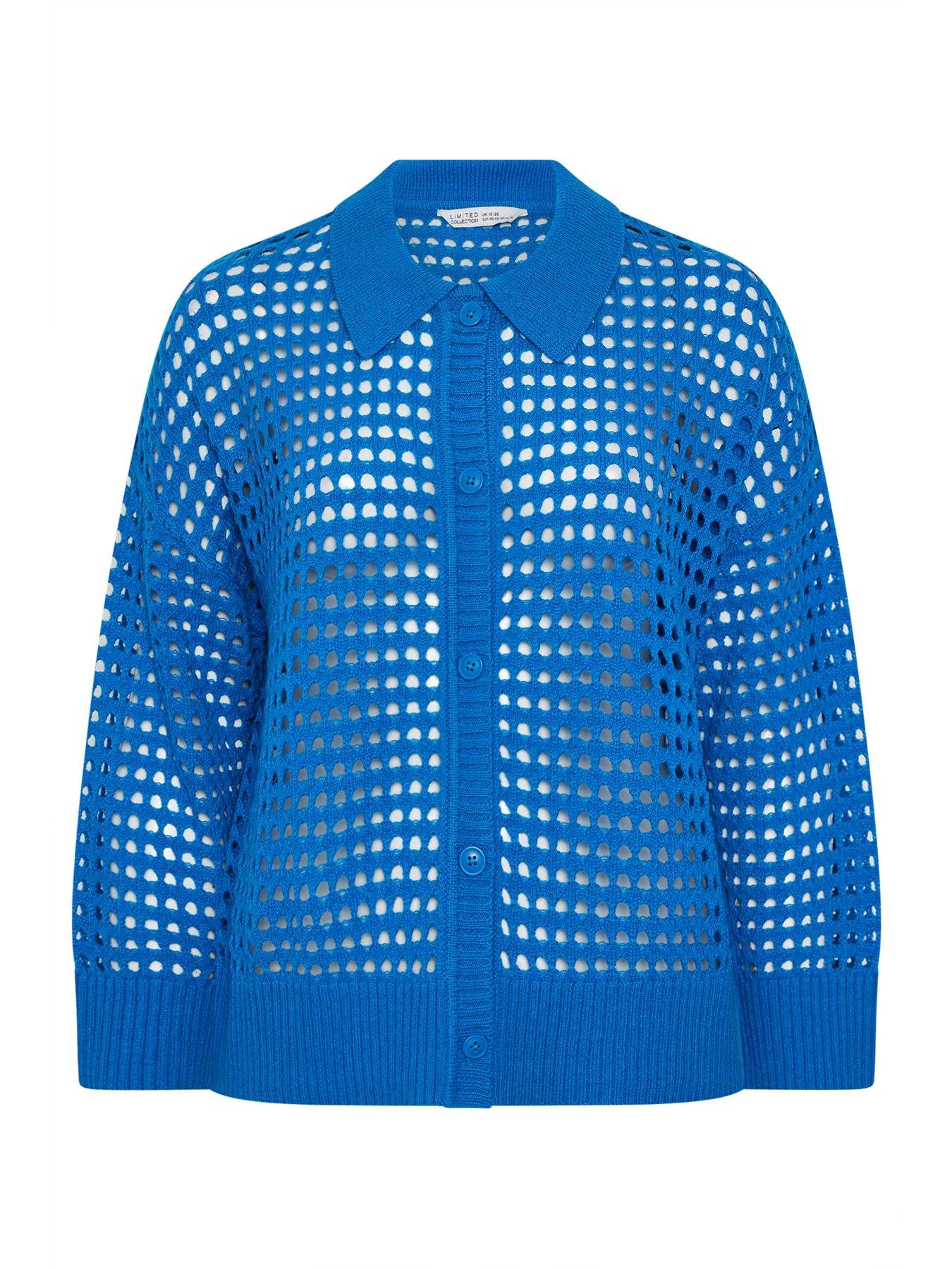 Image 5 of 5 of Yours Curve Crochet Collar Long Sleeve Shirt - Blue