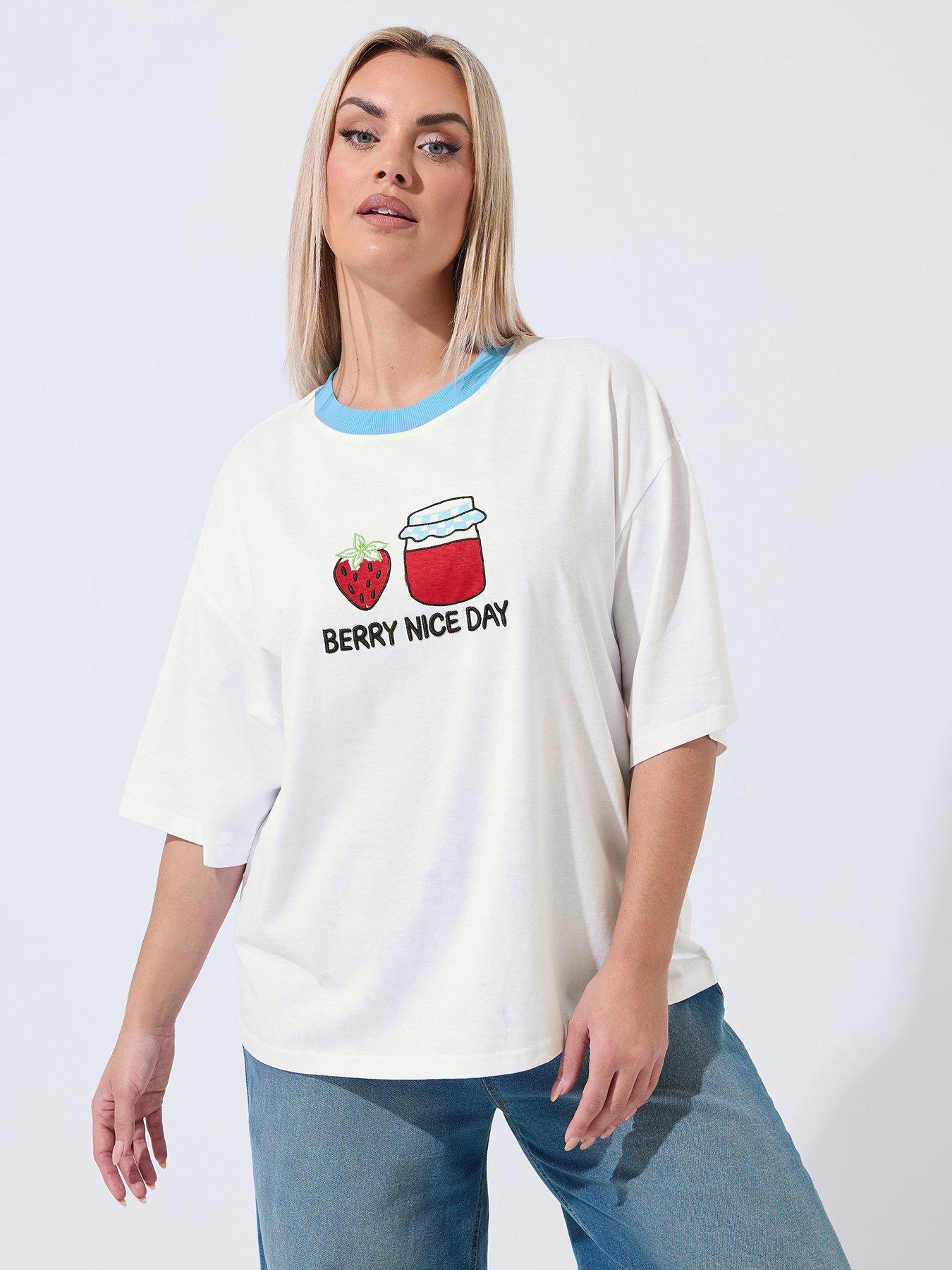 Image 1 of 5 of Yours Curve 3D Embroidery T-Shirt - White