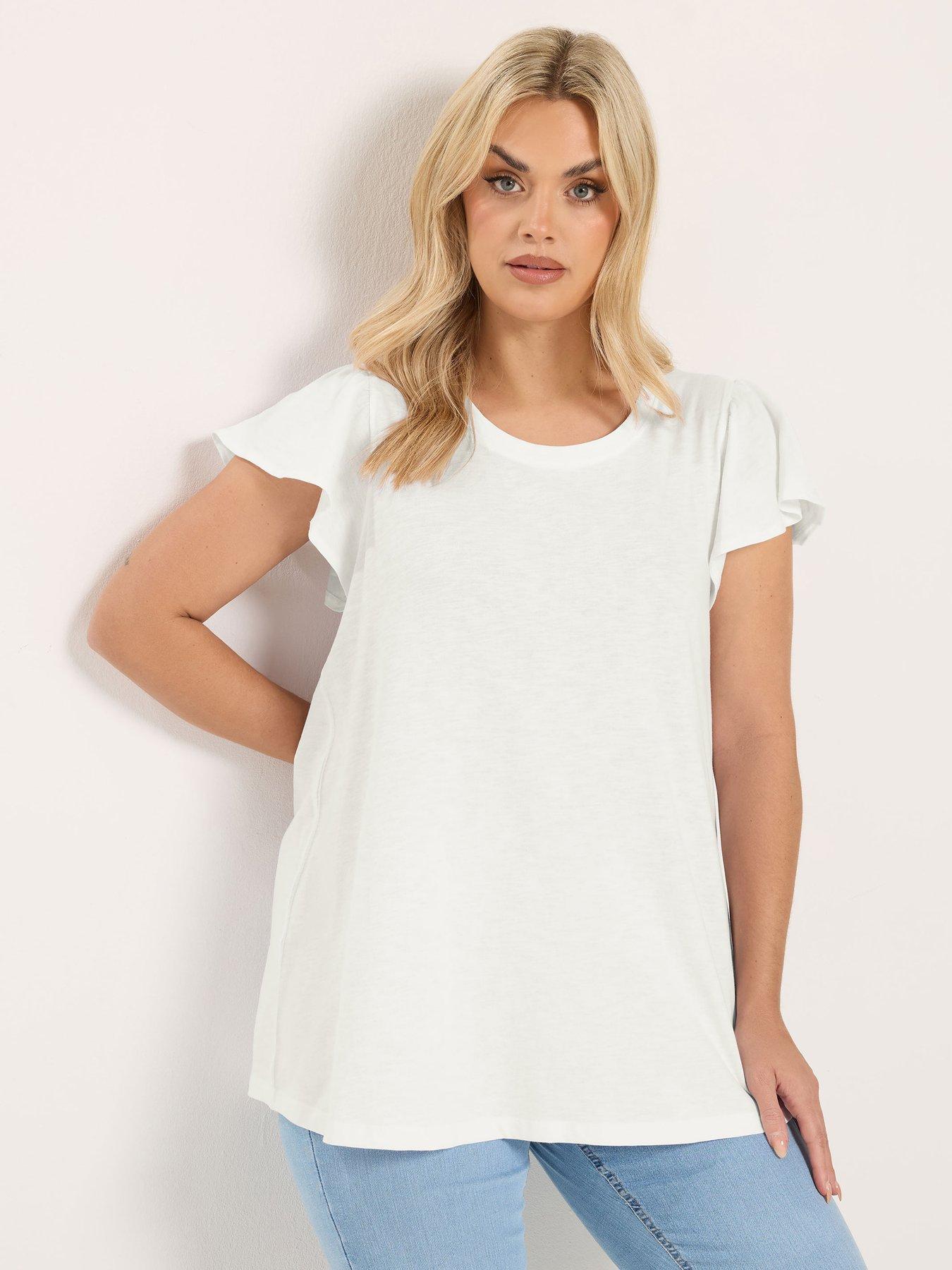 Yours Curve Frill Sleeve T-Shirt - White