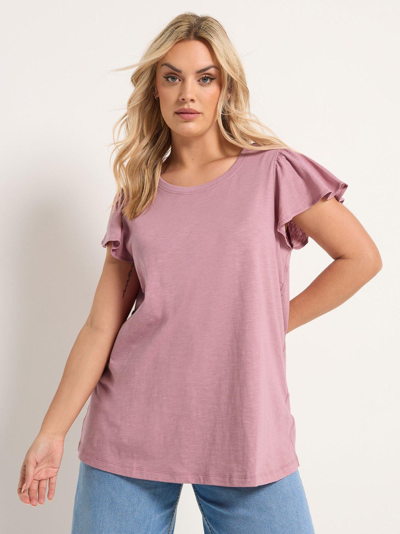 Yours Curve Frill Sleeve T-Shirt - Pink