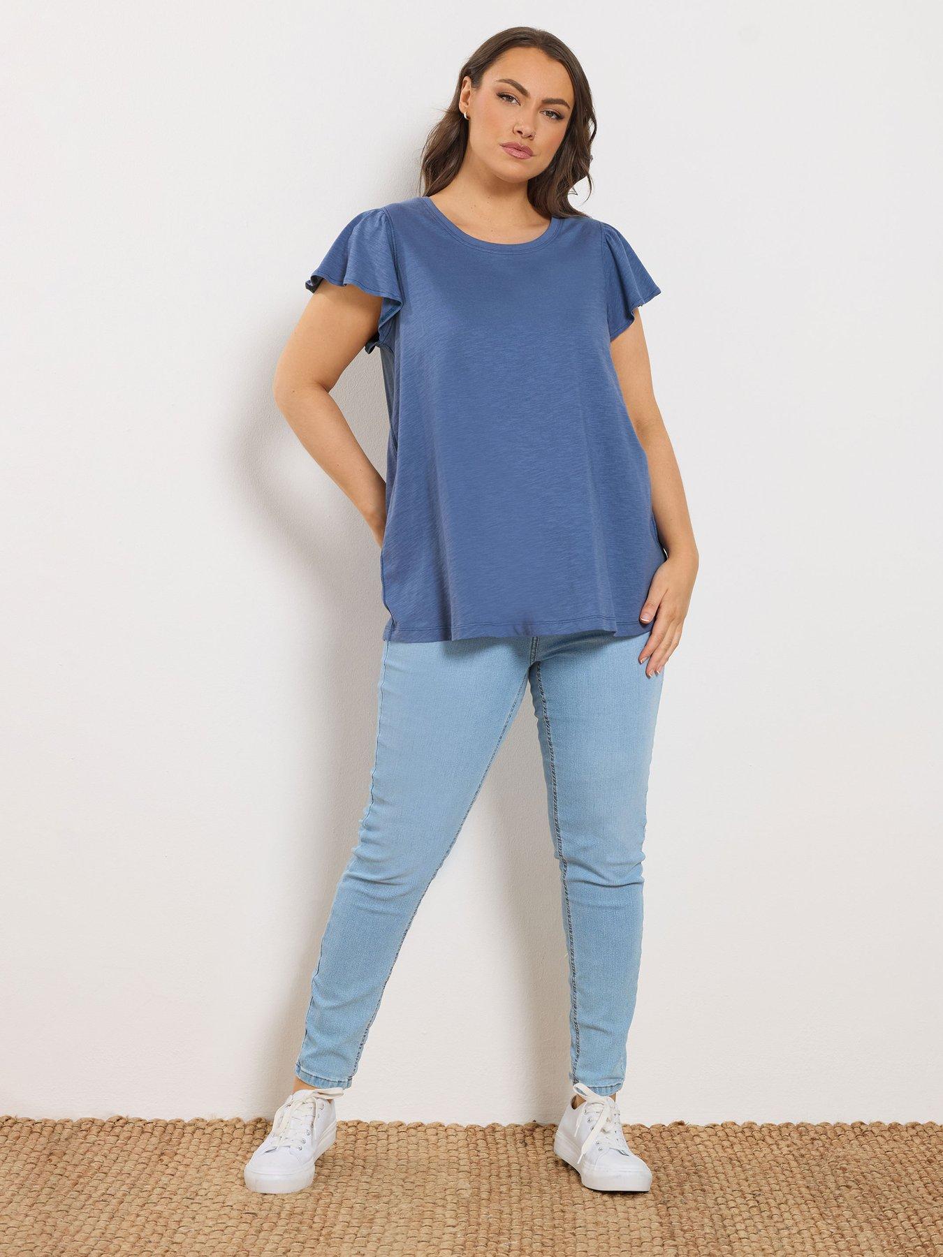 Image 3 of 5 of Yours Curve Frill Sleeve T-Shirt - Blue