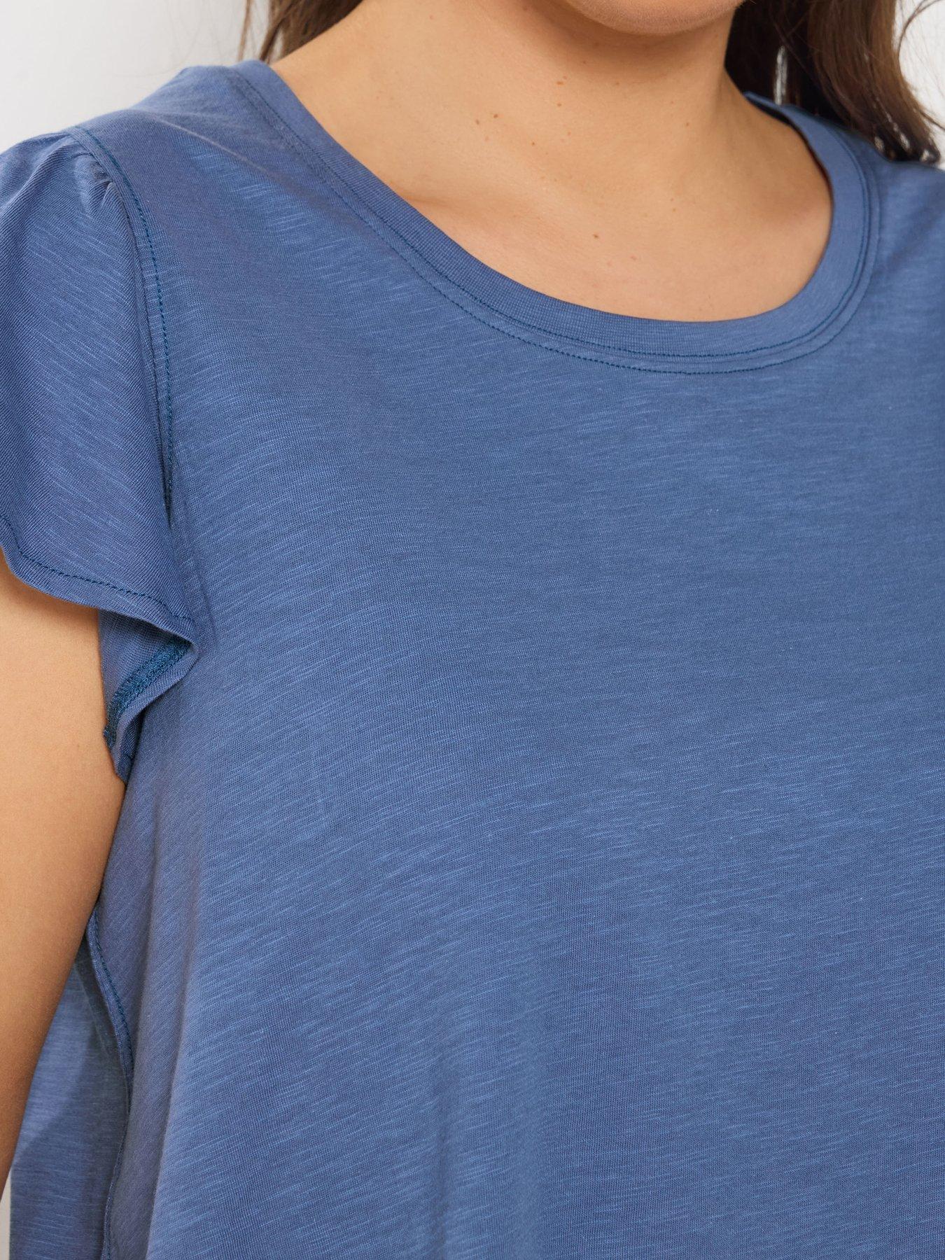 Image 4 of 5 of Yours Curve Frill Sleeve T-Shirt - Blue