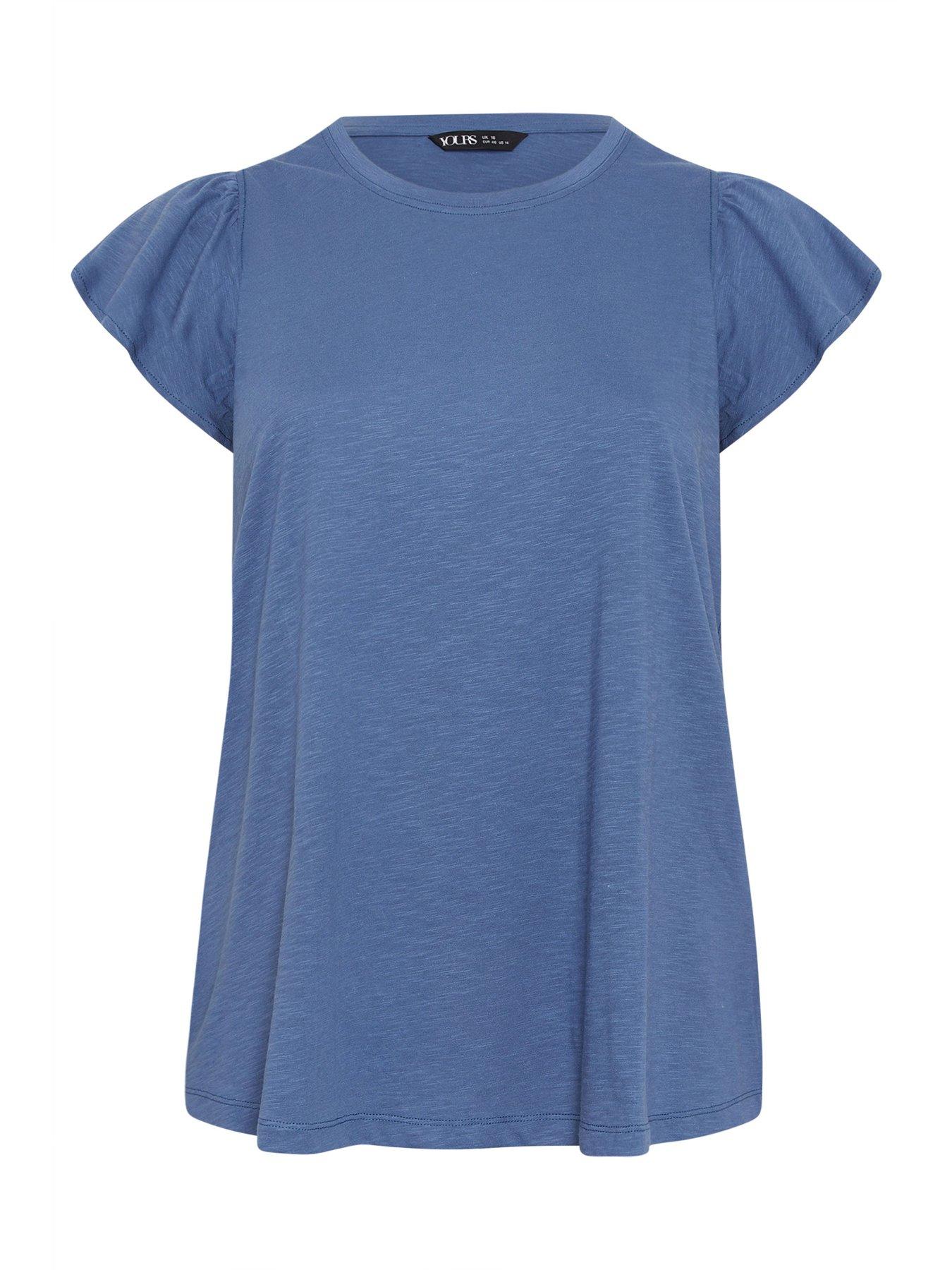 Image 5 of 5 of Yours Curve Frill Sleeve T-Shirt - Blue