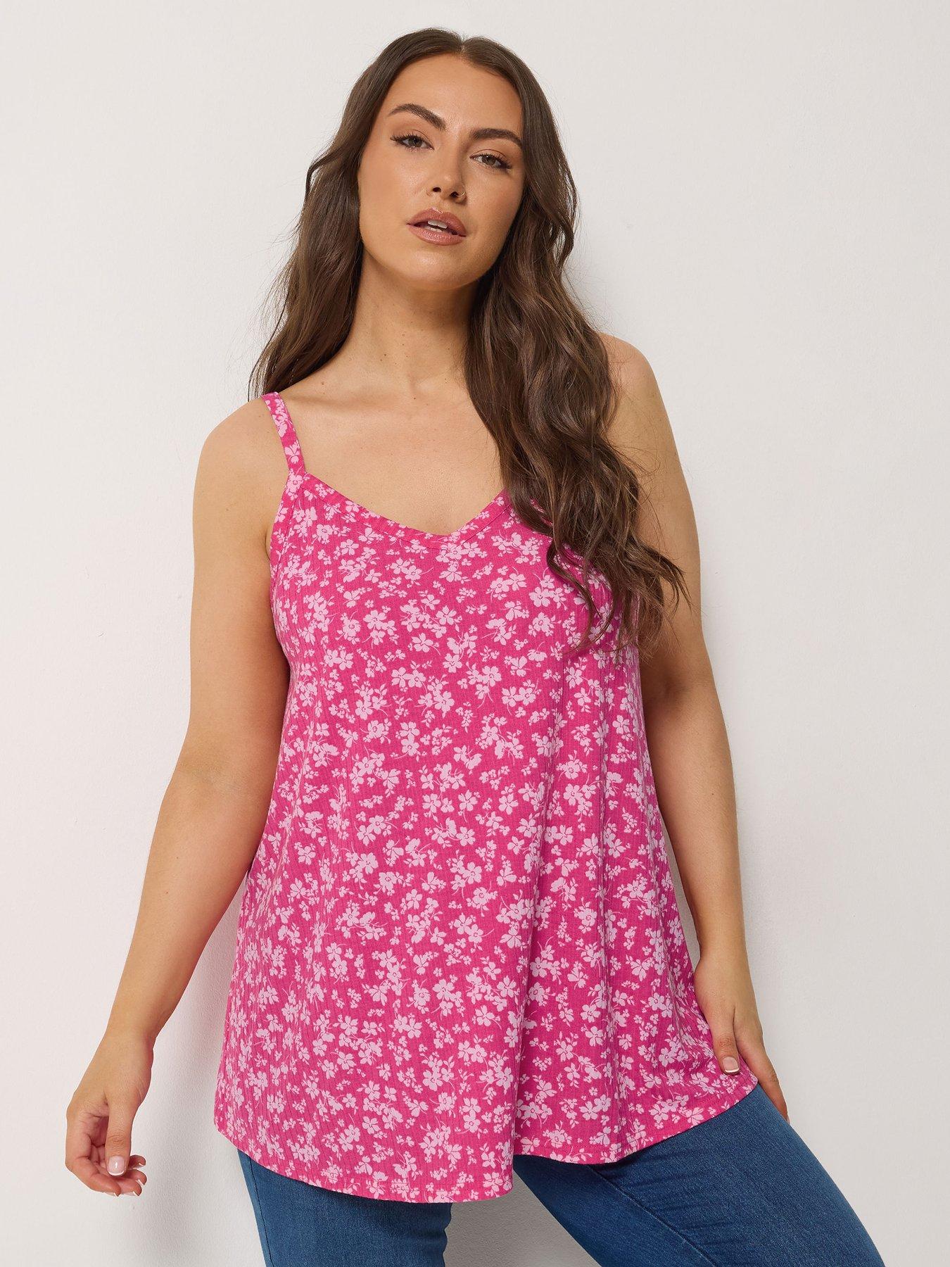 Yours Curve Ribbed Swing Printed Cami - Pink