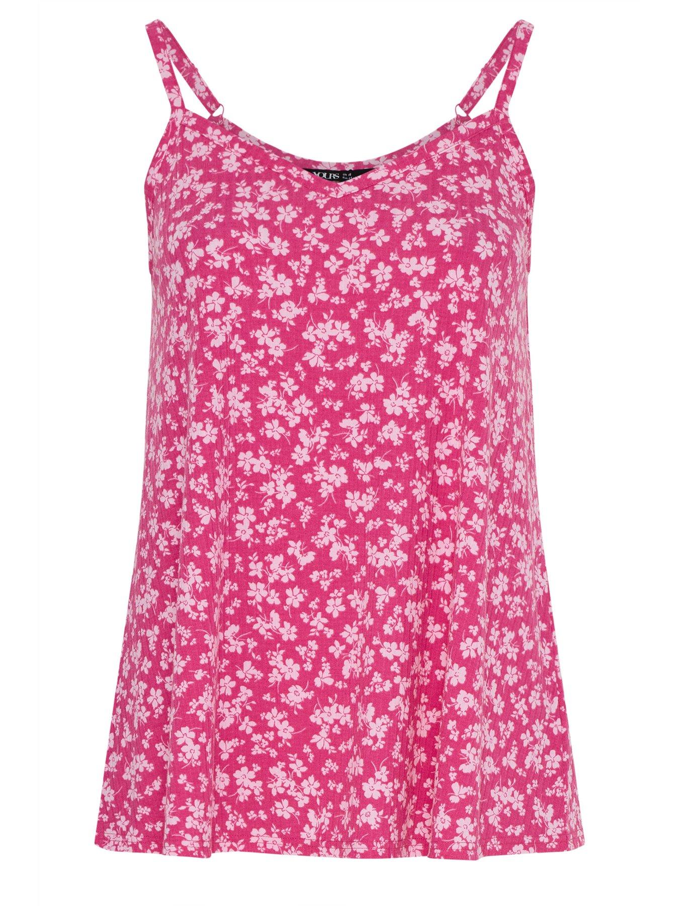 Image 5 of 5 of Yours Curve Ribbed Swing Printed Cami - Pink