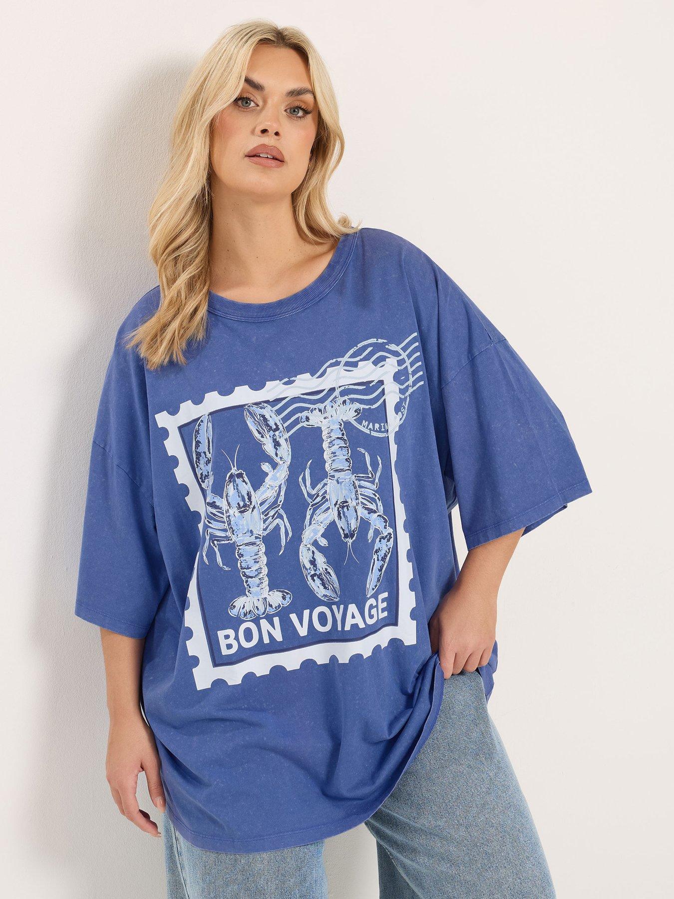 Image 1 of 5 of Yours Curve Placement Boxy T-Shirt - Blue