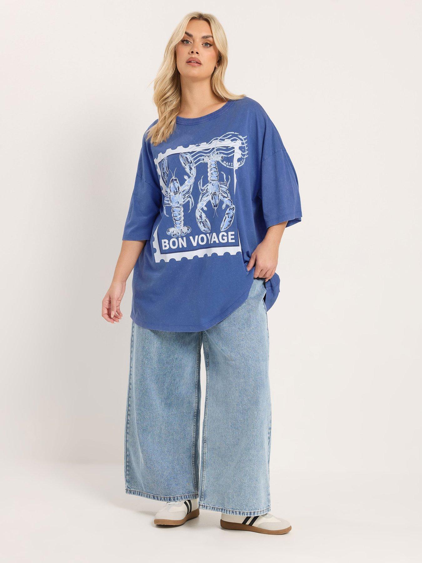 Image 3 of 5 of Yours Curve Placement Boxy T-Shirt - Blue