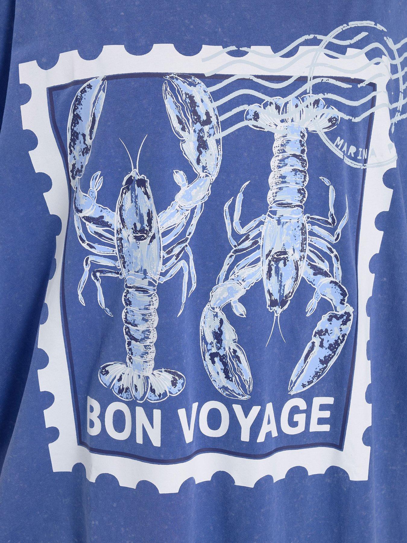 Image 4 of 5 of Yours Curve Placement Boxy T-Shirt - Blue