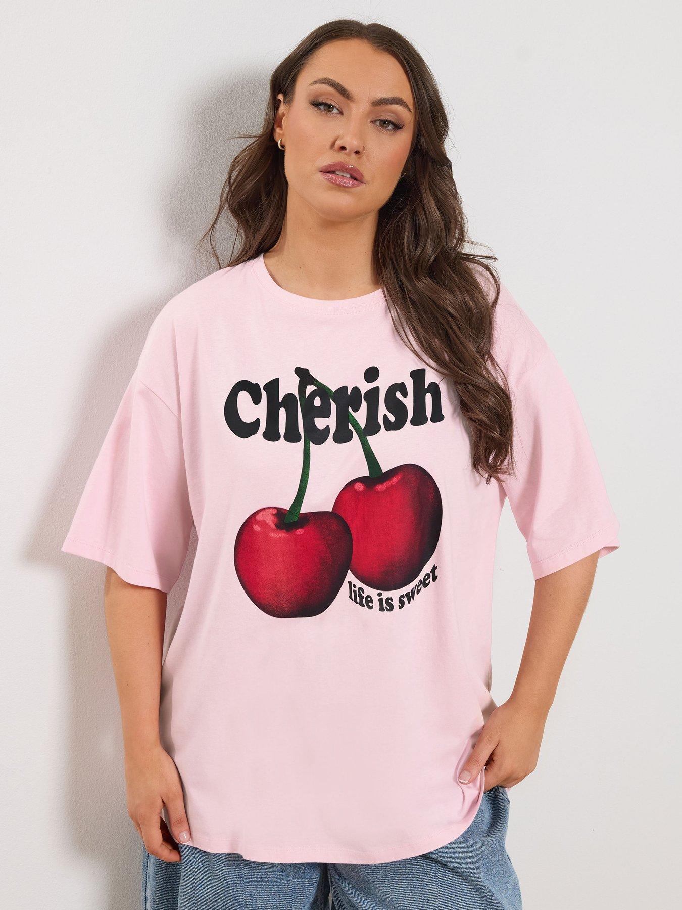Yours Curve Placement Boxy T-Shirt - Pink