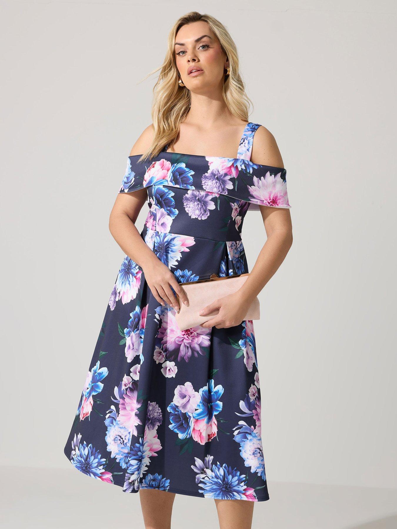 Yours Curve Floral Cold Shoulder Skater Dress