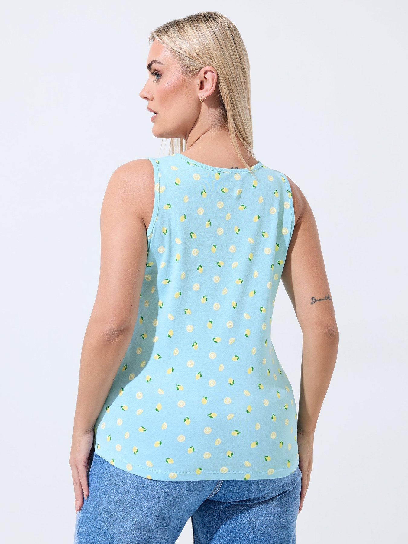 Image 2 of 4 of Yours Curve Lemon Print Ribbed Vest - Blue