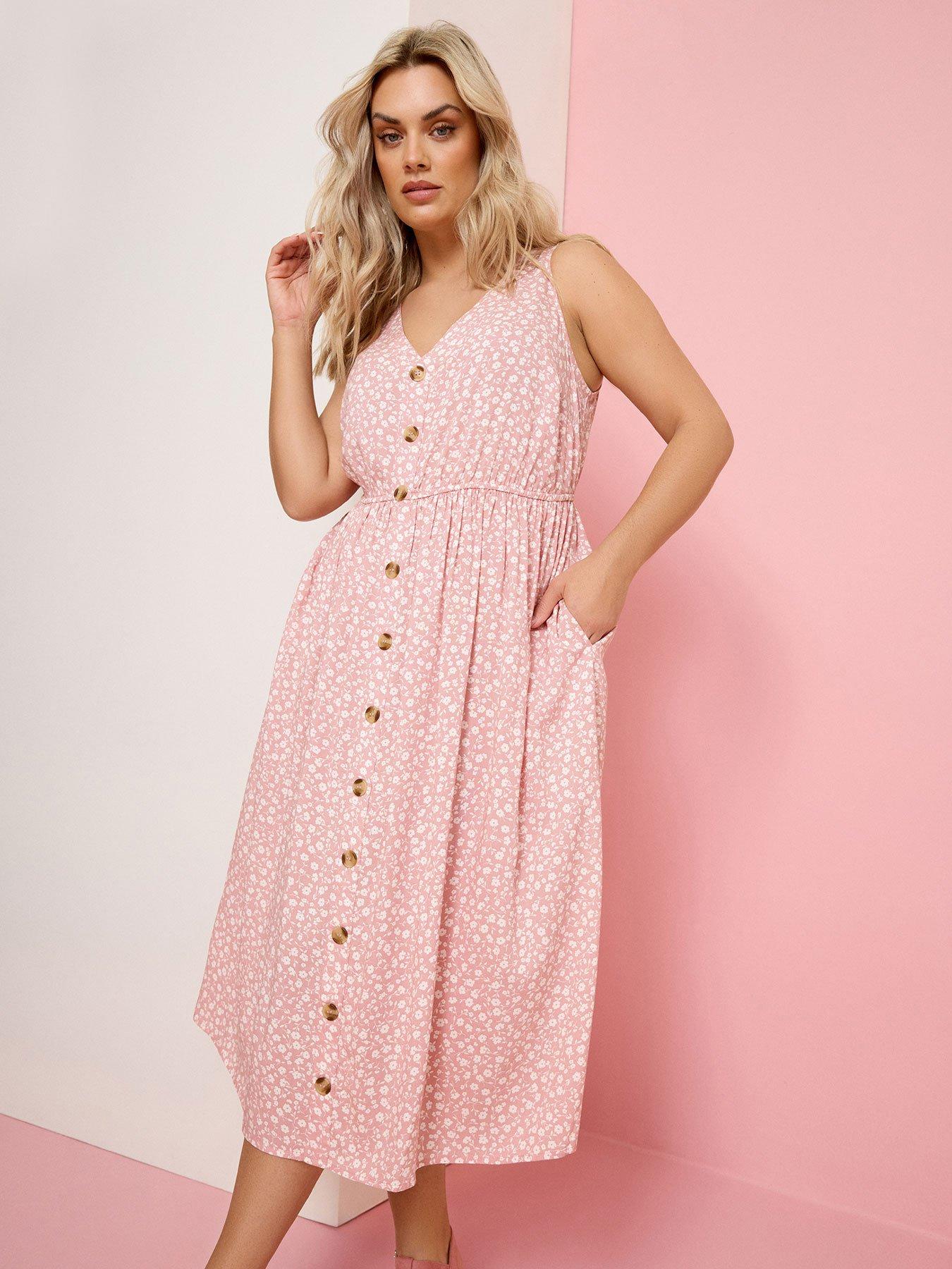 Image 1 of 6 of Yours Curve Ditsy Print Button Through Sundress