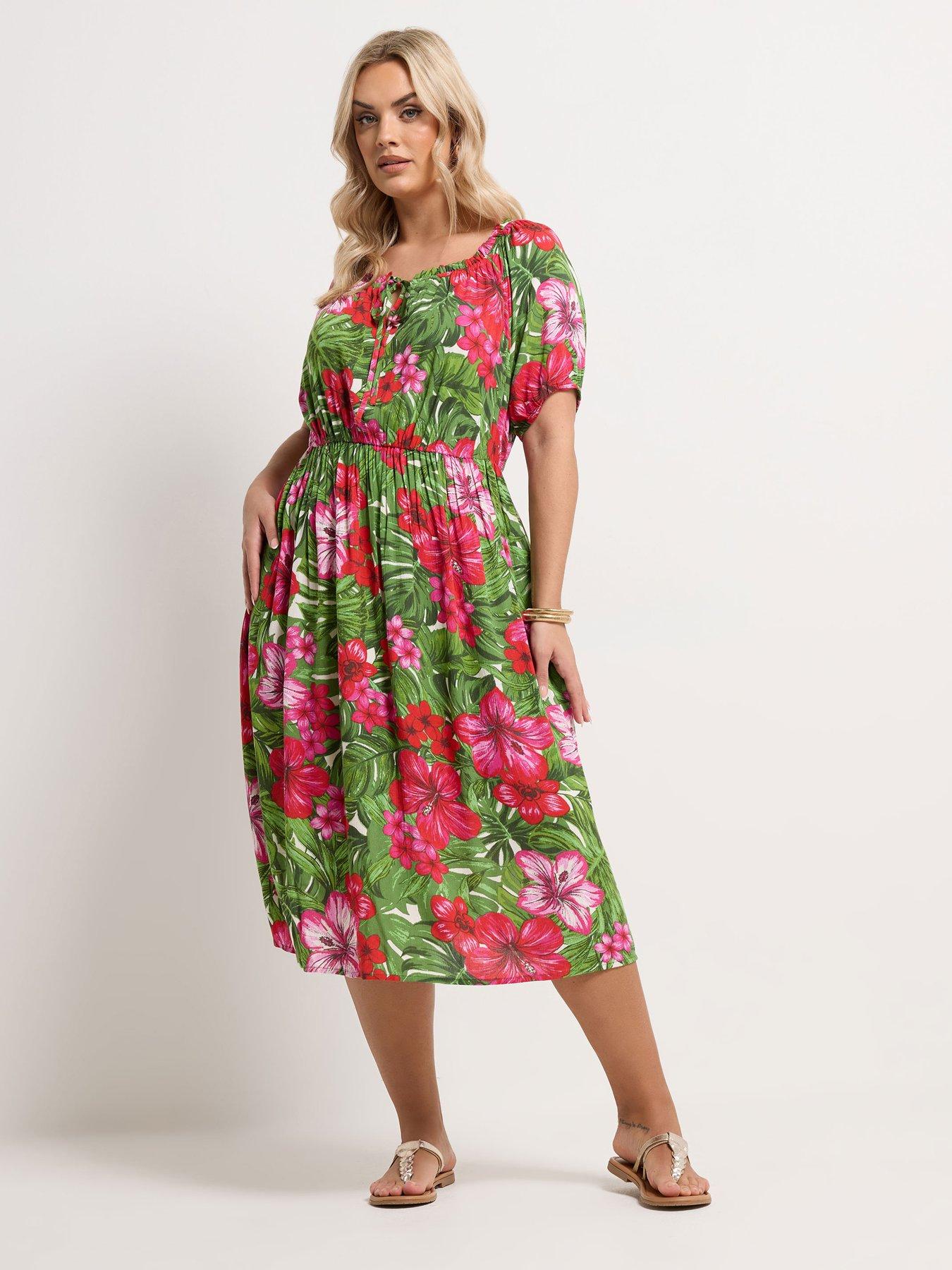 Image 1 of 5 of Yours Curve Gypsy Bardot Midaxi Dress - Green