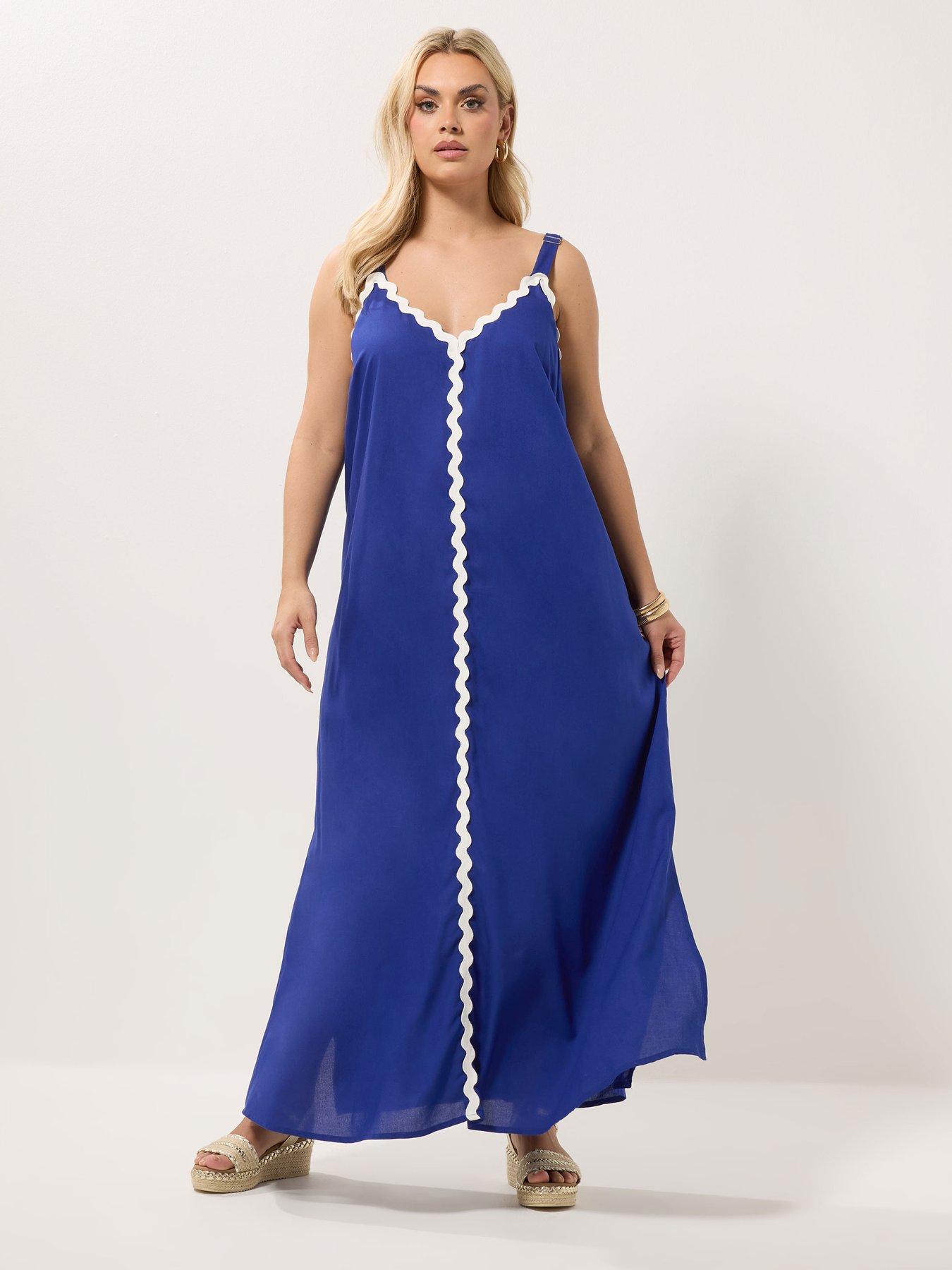 Yours Curve Ric-Rac Maxi Dress - Blue