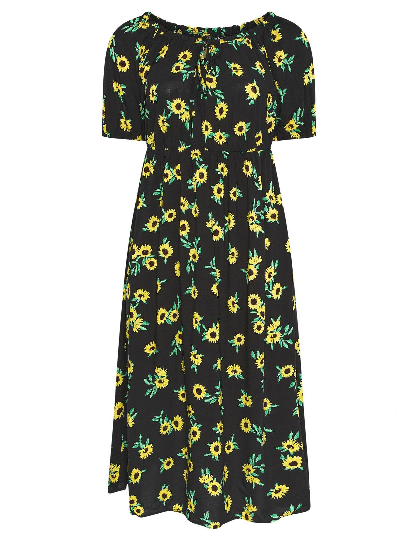 Yours Curve Sunflower Print Gypsy Midaxi Dress - Black | Very