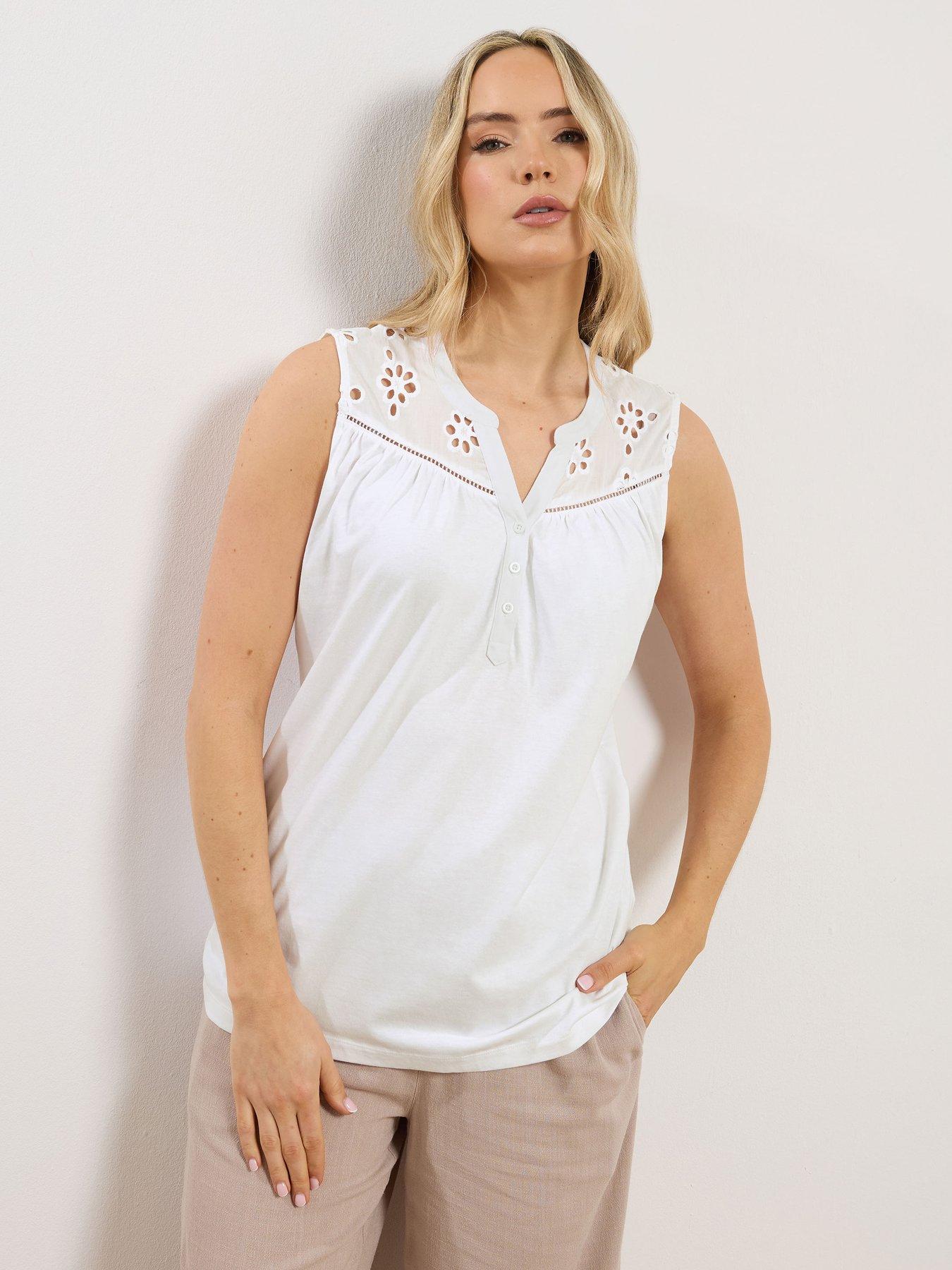Long Tall Sally Sleeveless Broidery Yoke Vest - White