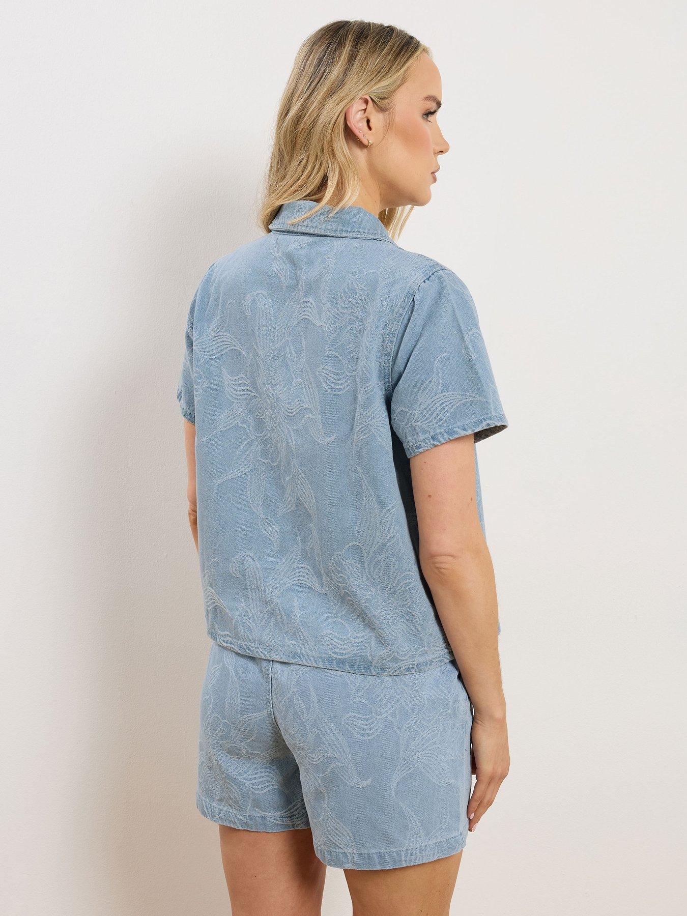 Image 2 of 5 of Long Tall Sally Premium Denim Jacquard Shirt - Blue