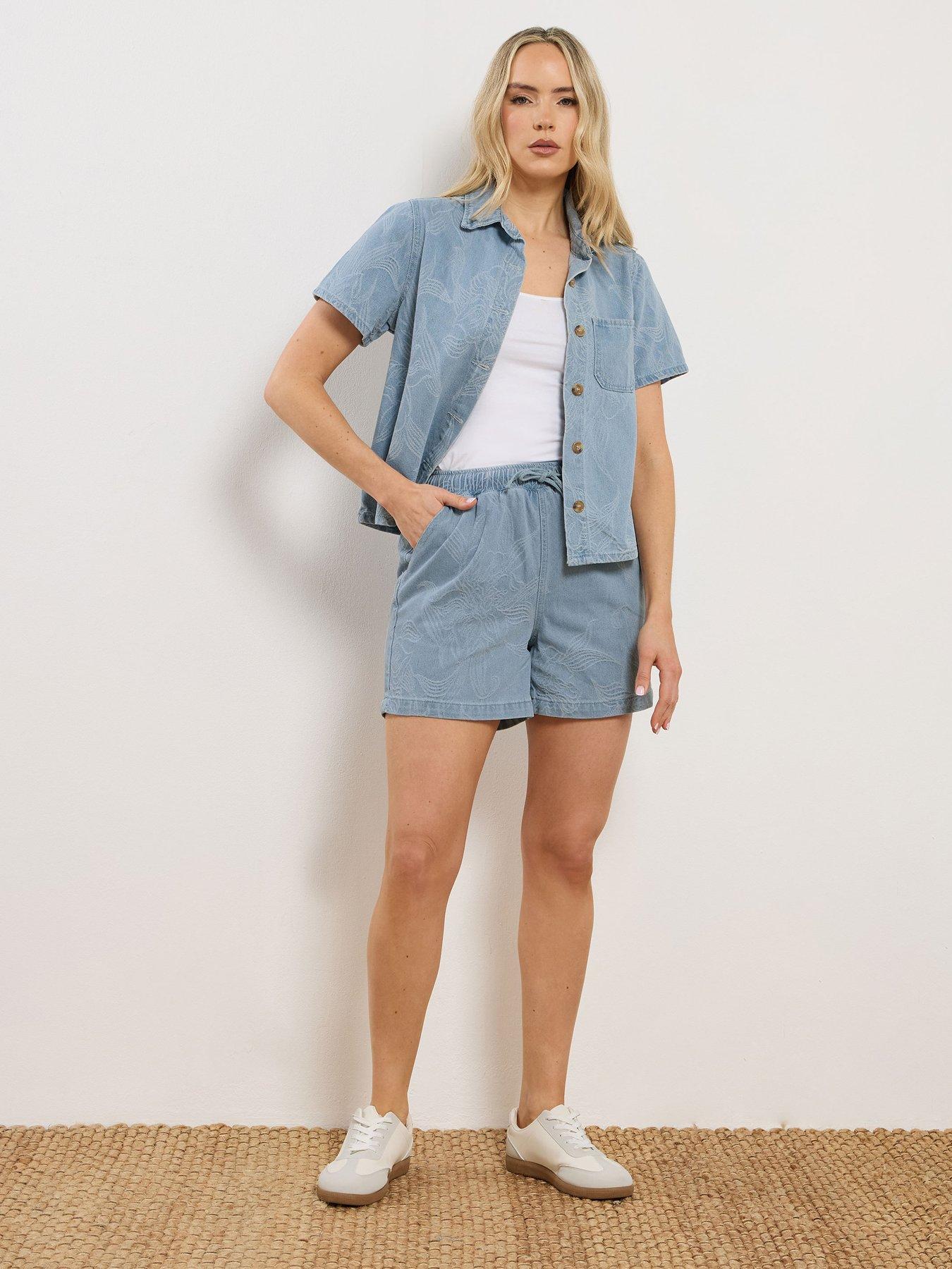 Image 3 of 5 of Long Tall Sally Premium Denim Jacquard Shirt - Blue