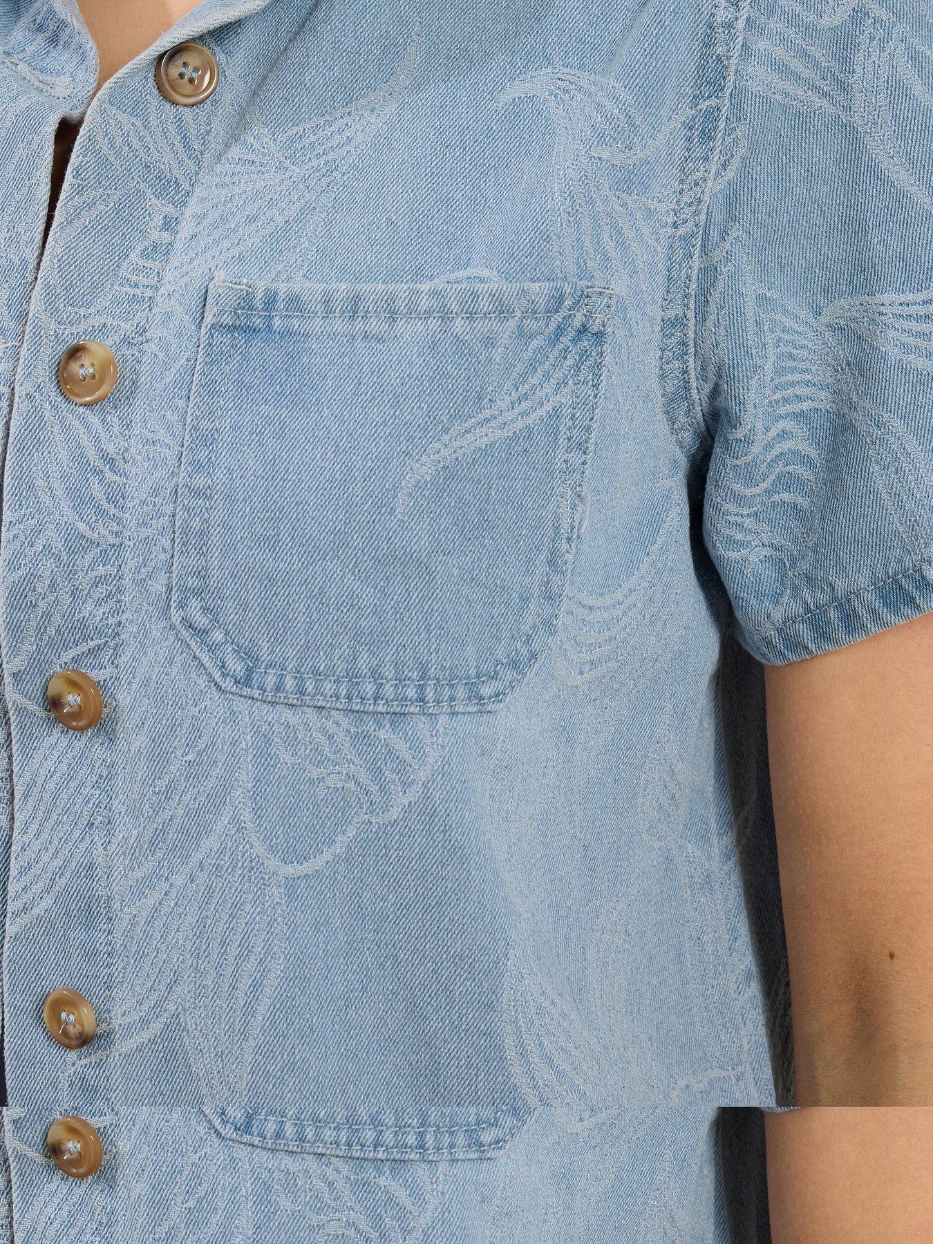 Image 4 of 5 of Long Tall Sally Premium Denim Jacquard Shirt - Blue