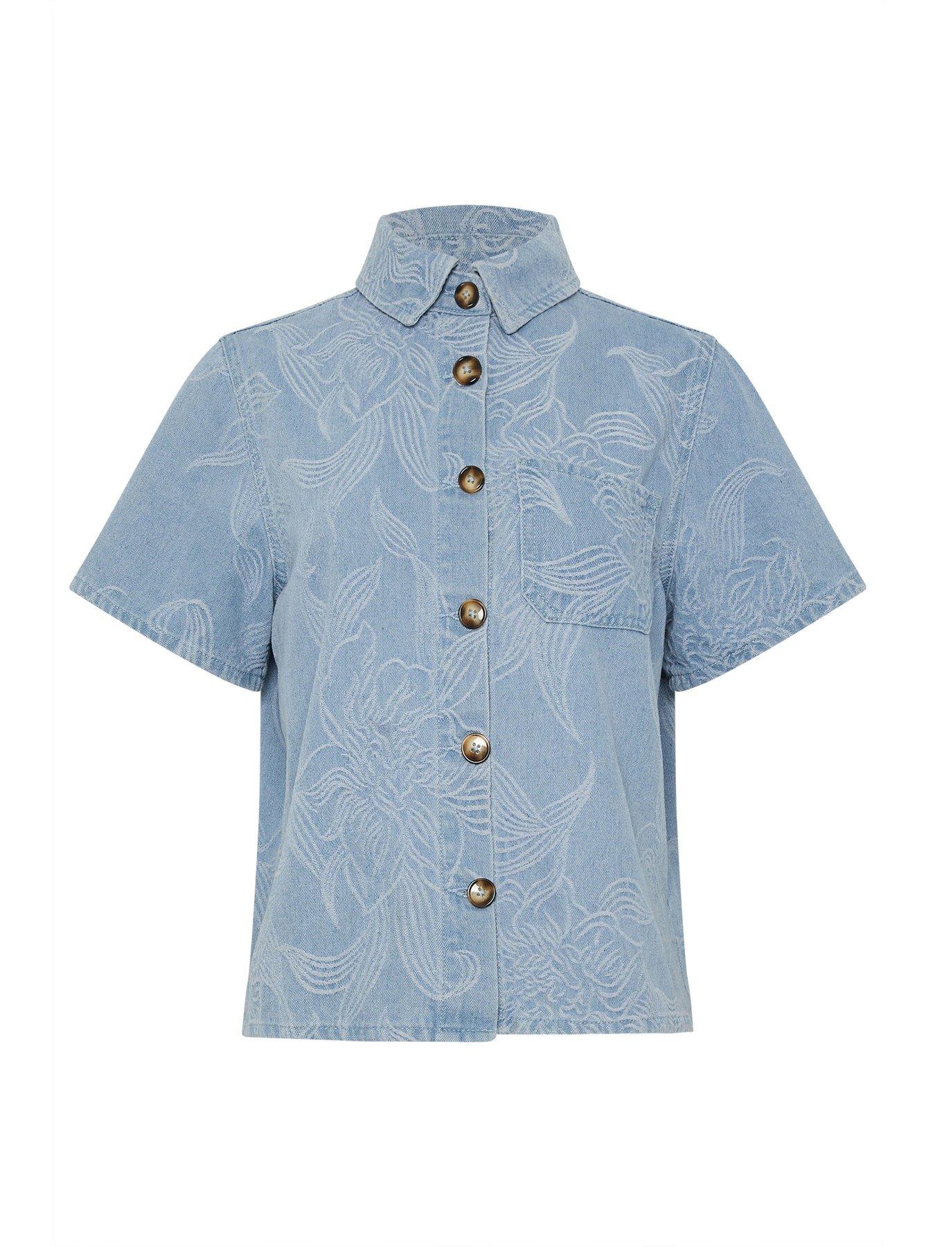 Image 5 of 5 of Long Tall Sally Premium Denim Jacquard Shirt - Blue