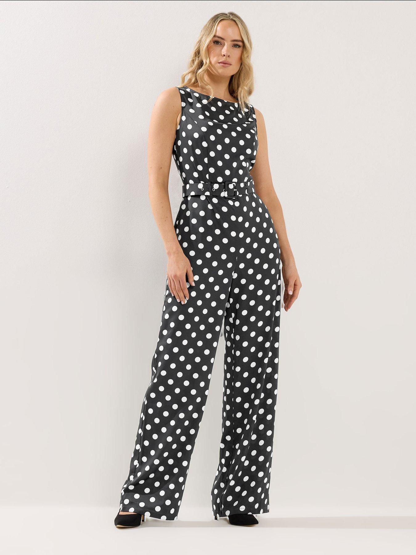 Image 1 of 5 of Long Tall Sally Spot Print Sleeveless Jumpsuit - Black