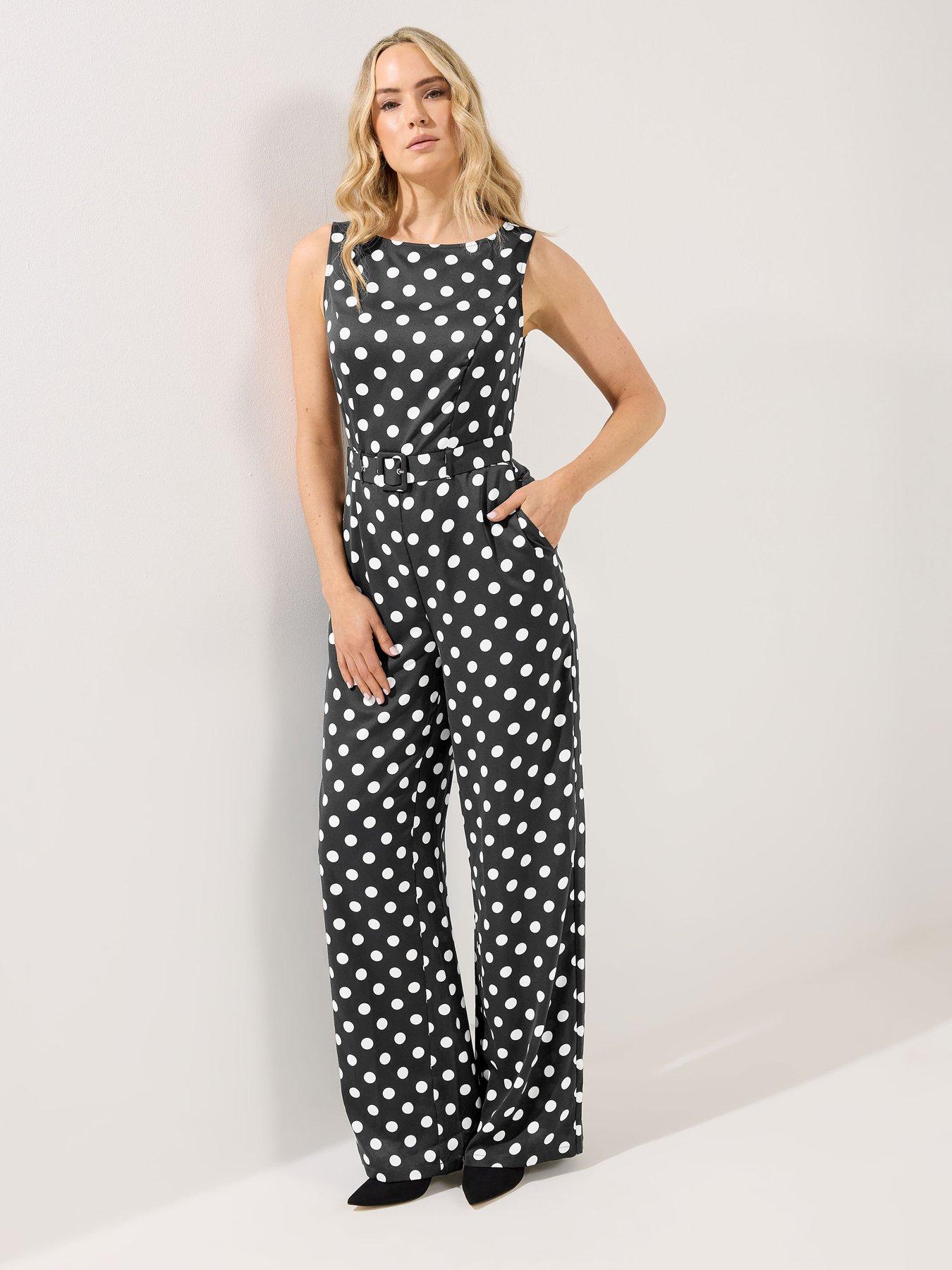Image 3 of 5 of Long Tall Sally Spot Print Sleeveless Jumpsuit - Black