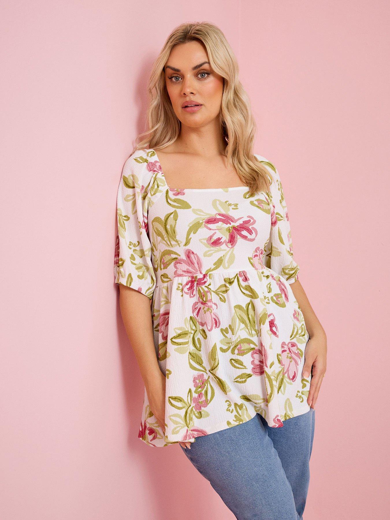 Yours Curve Square Neck Peplum Top - White
