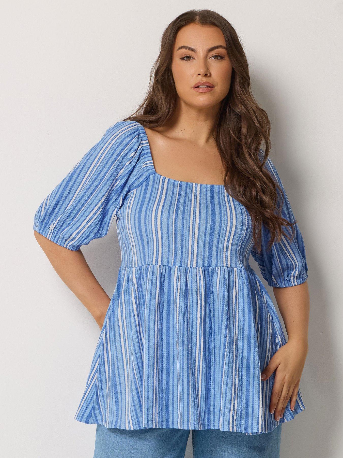 Yours Curve Square Neck Striped Peplum Top