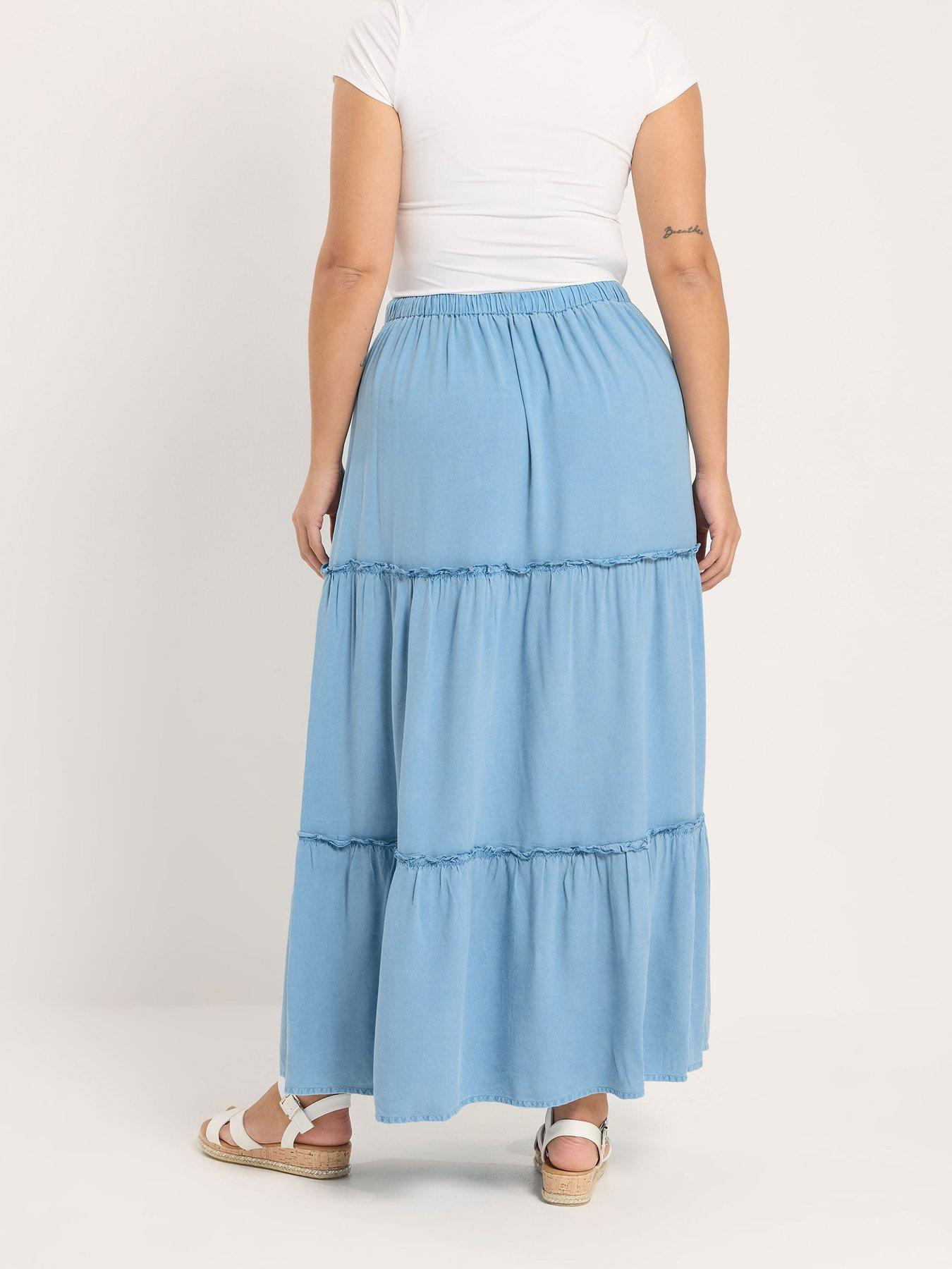 Image 2 of 5 of Yours Curve Tiered Chambray Maxi Skirt