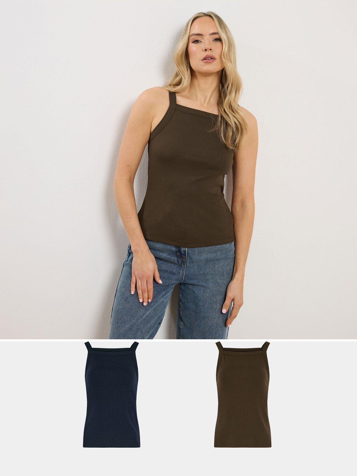 Long Tall Sally 2 Pack Square Neck Ribbed Vests - Navy/Brown