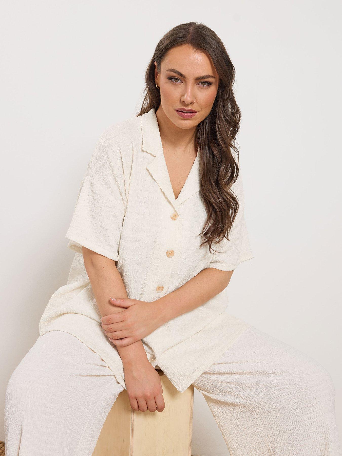 Yours Curve Textured Resort Shirt - Cream