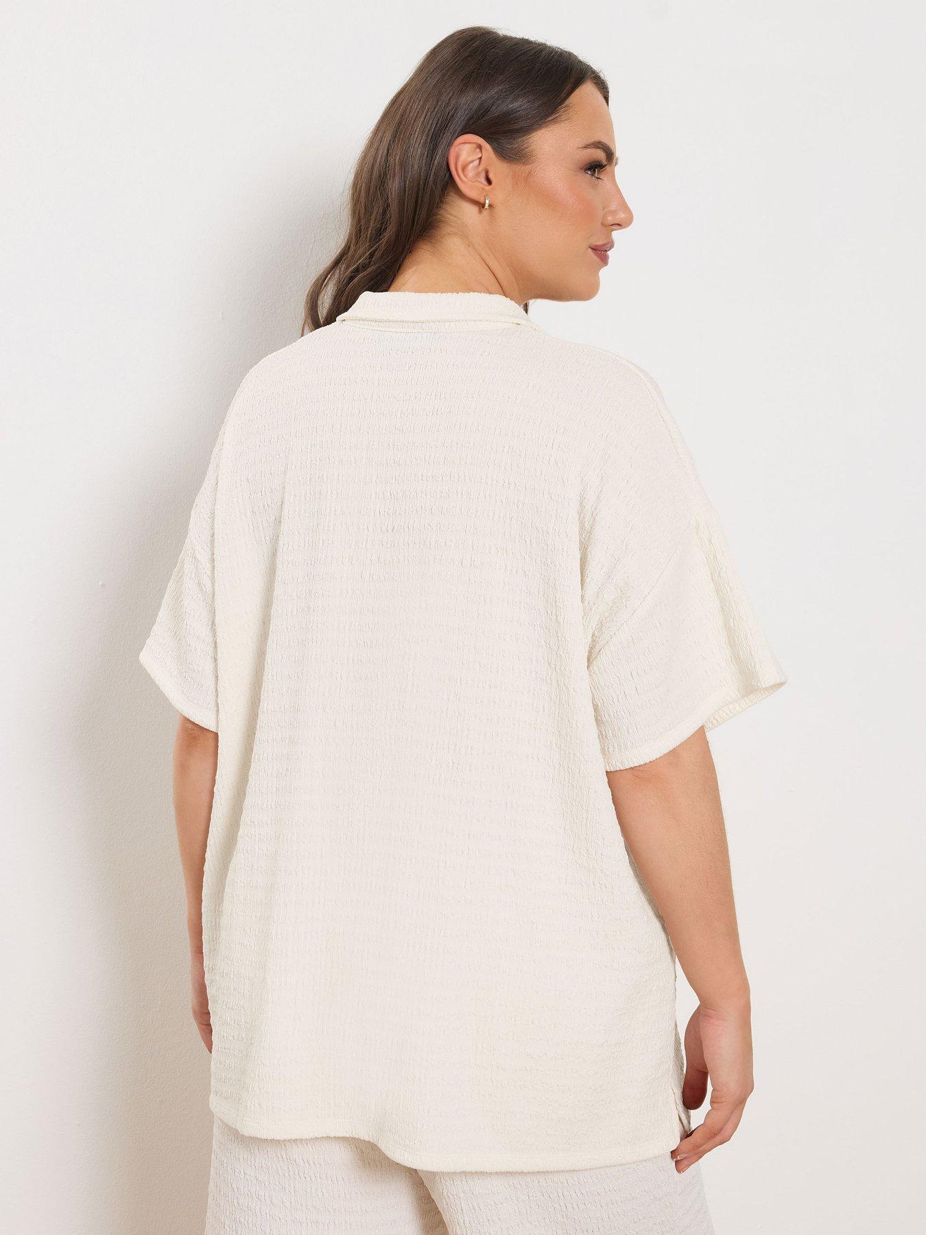 Image 2 of 5 of Yours Curve Textured Resort Shirt - Cream