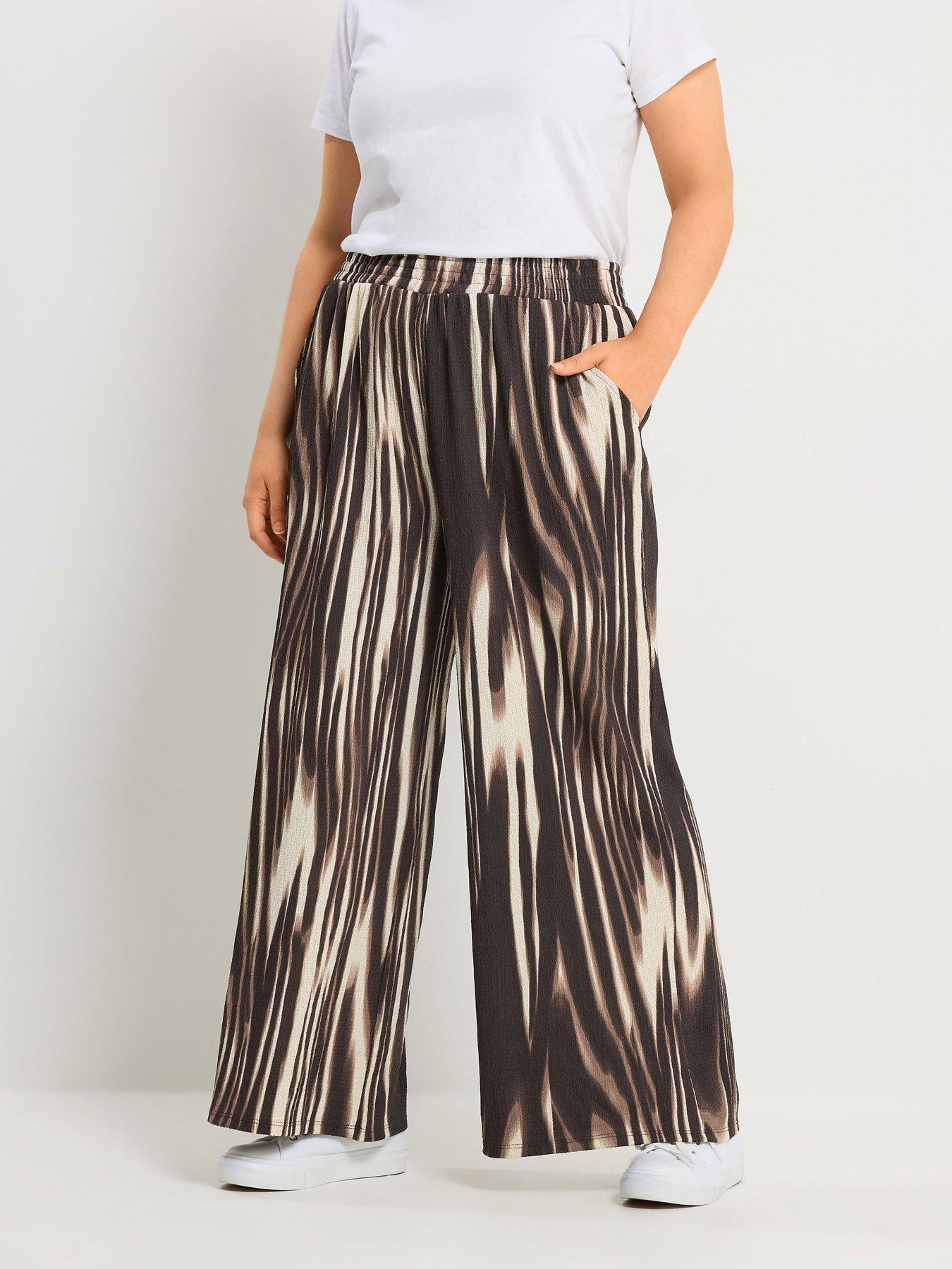 Yours Curve Jersey Wide Leg Printed Trousers - Brown